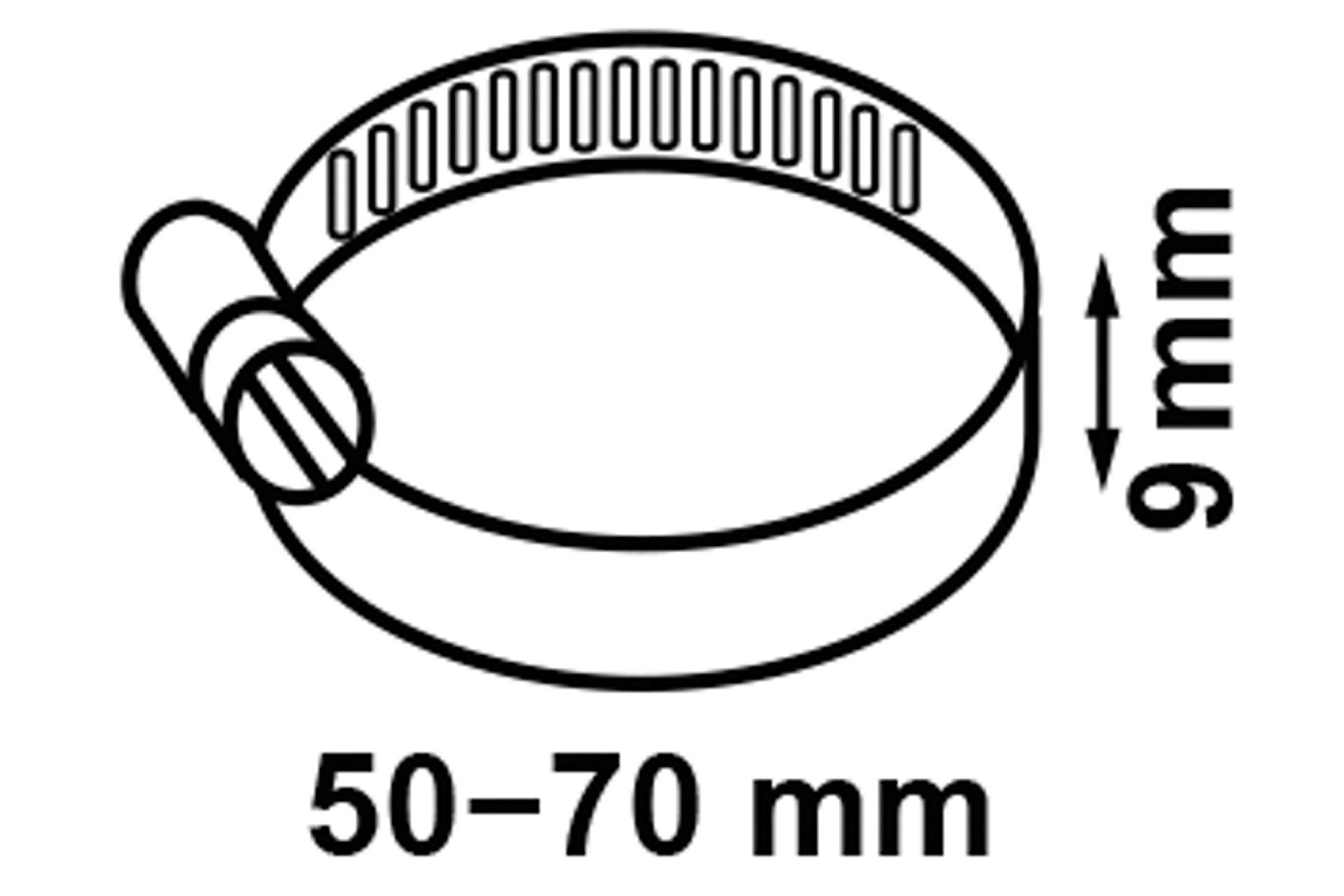 Schlauchklemme 9 mm Bandbreite, verzinkt, 50 - 70 mm