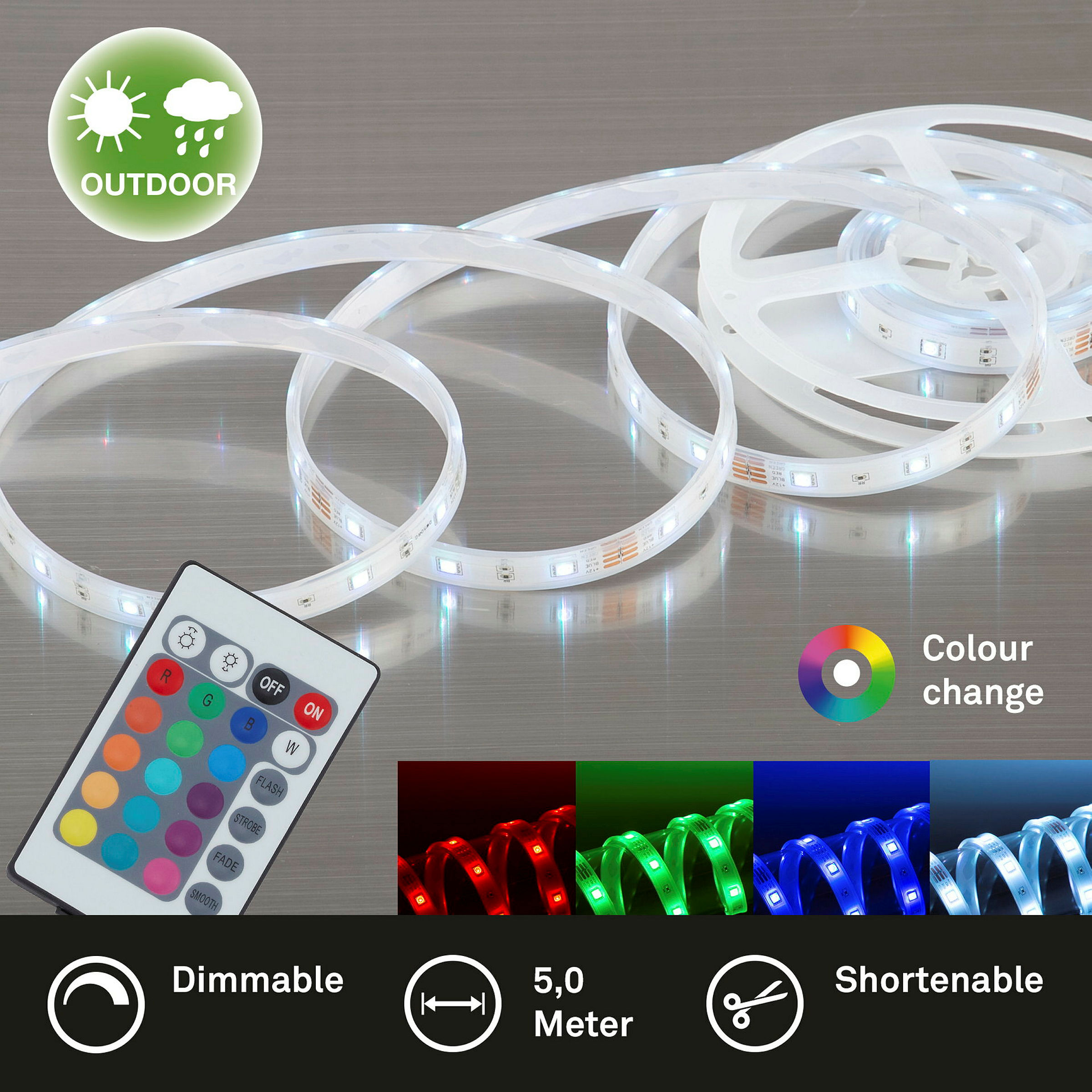 RGB-LED Flexband, 150xRGB-LED/0,16W, IP44, 5m