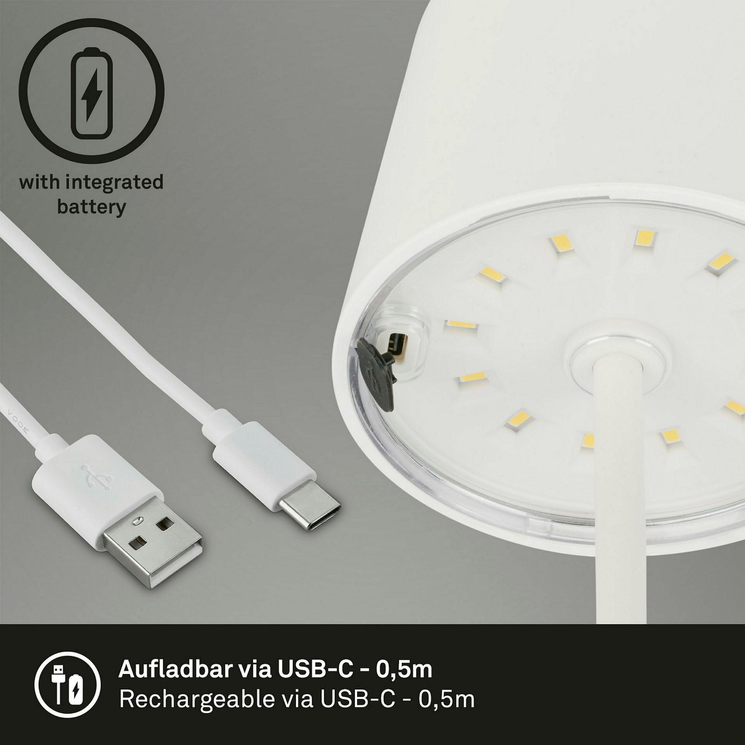 Akku LED Tischleuchte, Weiß, 1xLED-Modul/2,6W
