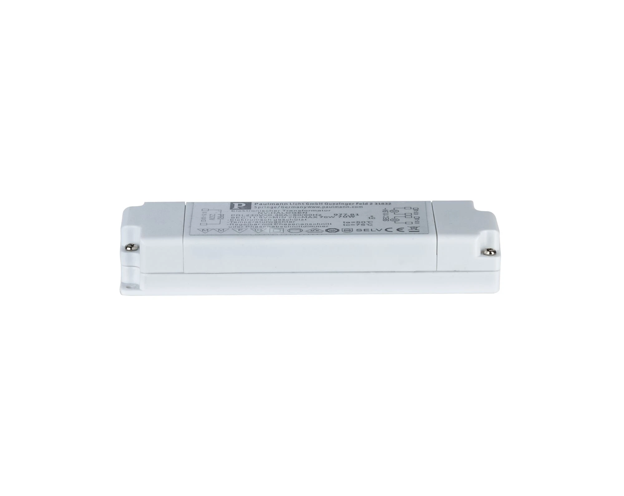 VDE Elektroniktrafo Flat Halogen AC   max. 20-70W 230/12V 70VA Weiß