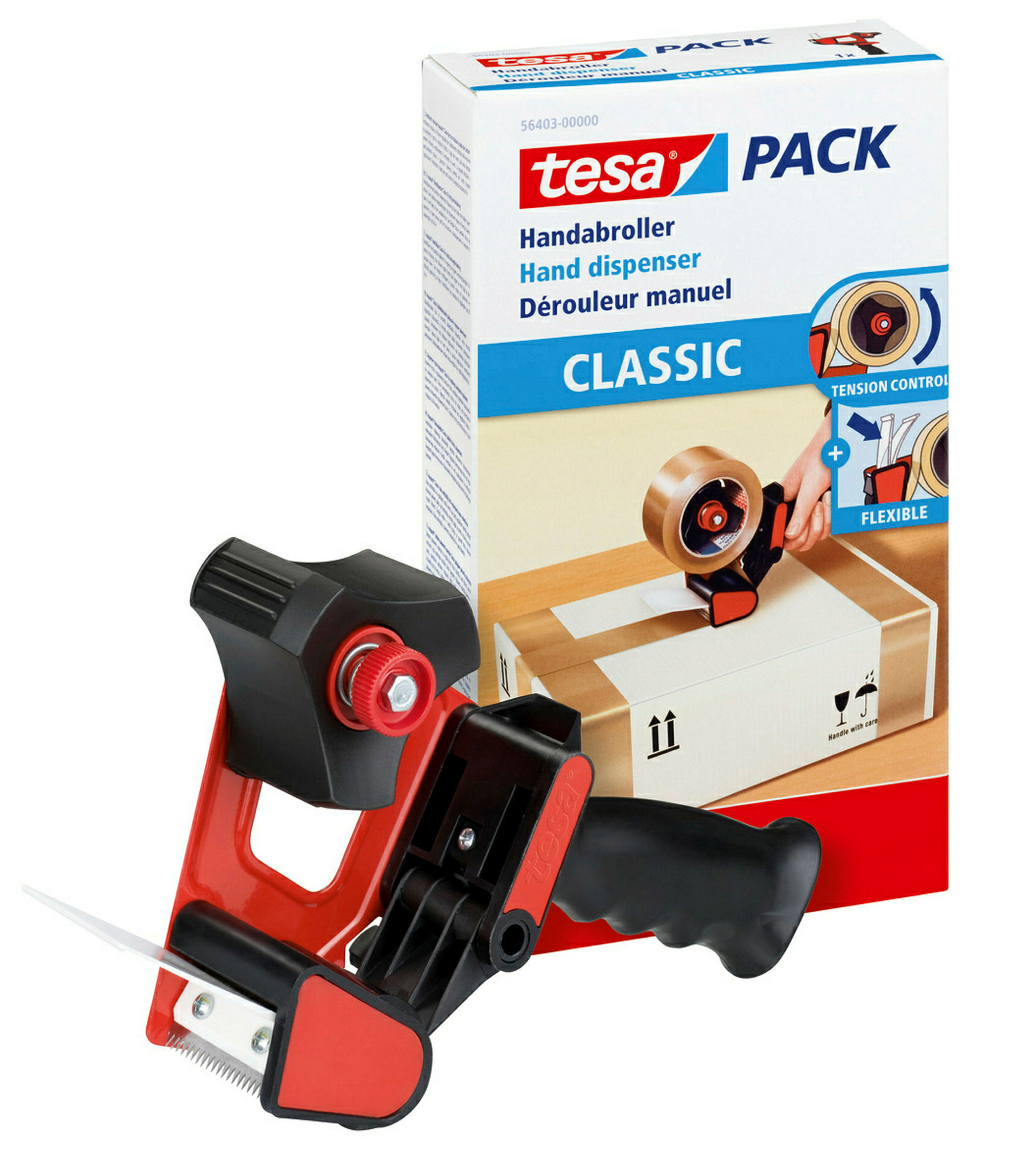 tesa® Packband Handabroller Classic, für Paketband-Rollen bis 66m x 50mm