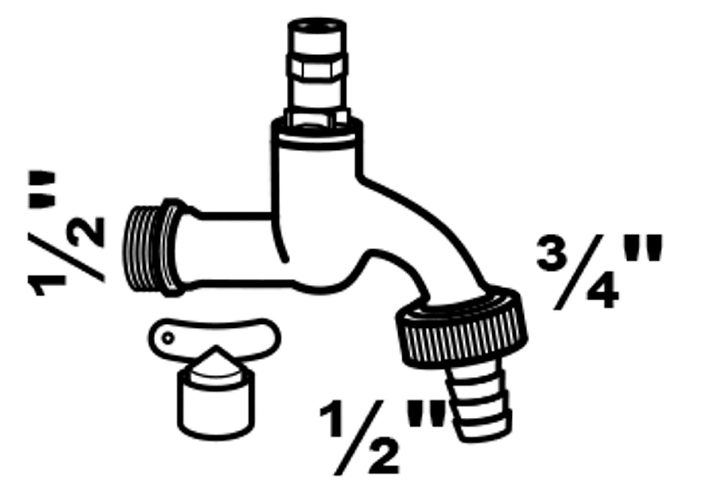 MS Auslaufventil Steckschlüssel, Chrom matt, 1/2''AG x 3/4''AG x 1/2''T