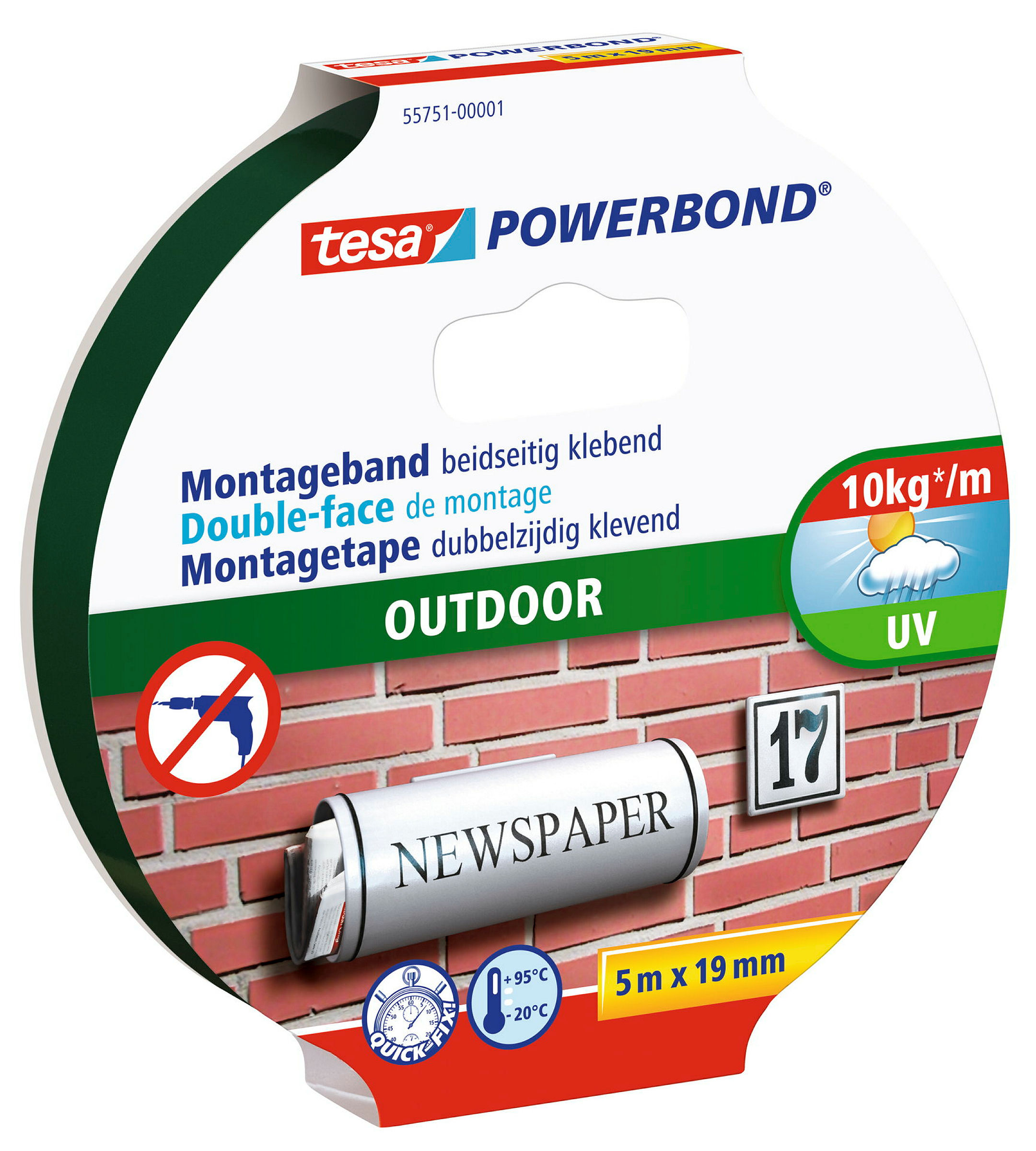 tesa® doppelseitiges Montageband Powerbond Outdoor, 5m x 19mm