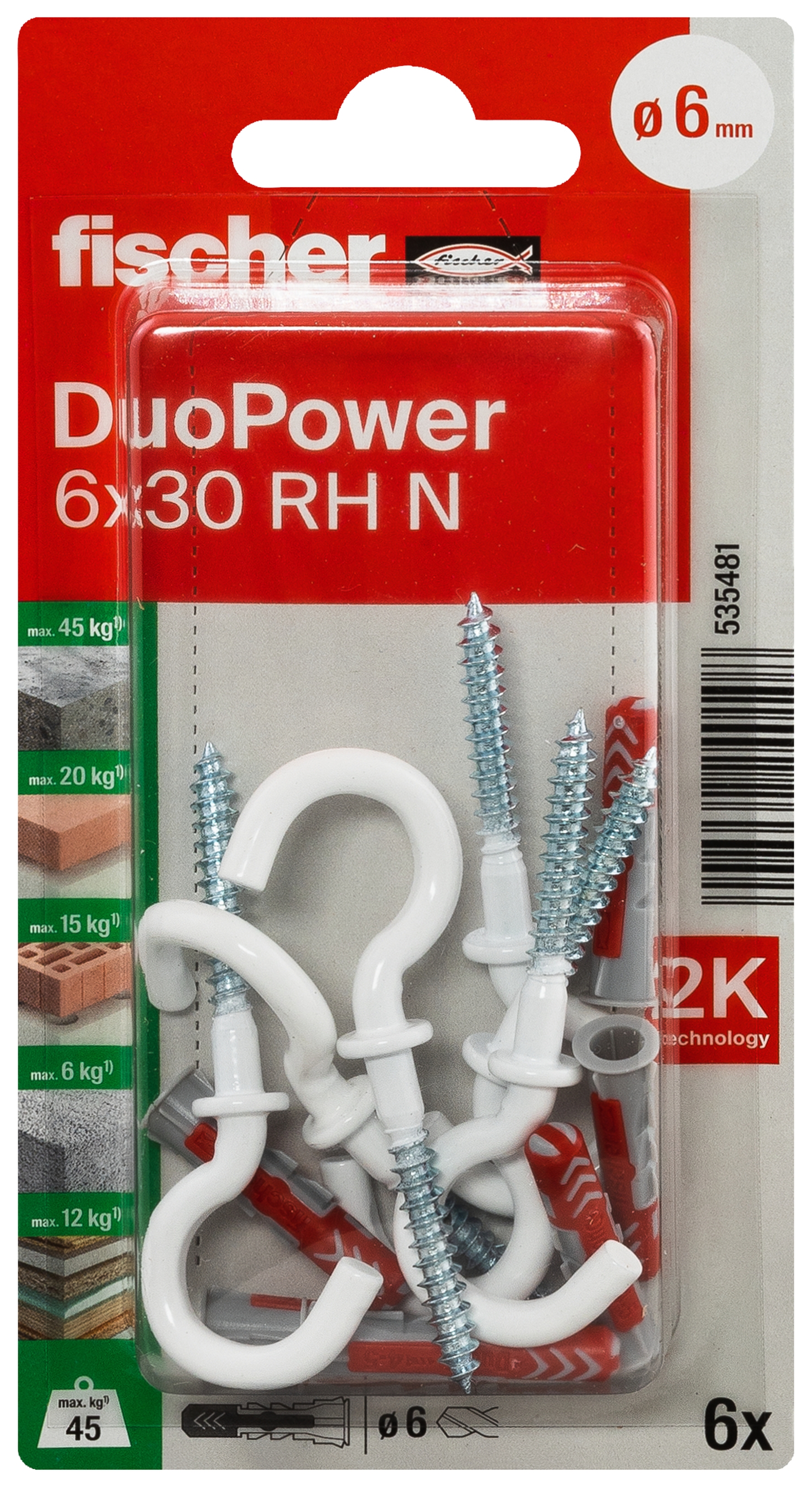 fischer DUOPOWER 6 x 30 RH mit Rundhaken, nylonbeschichtet