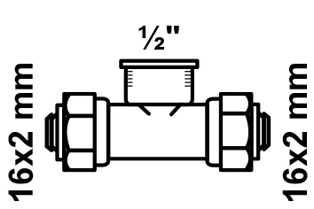 MS T-Stück, blank, 16 mm x 1/2''IG x 16 mm, Klemmfitting für MSVR