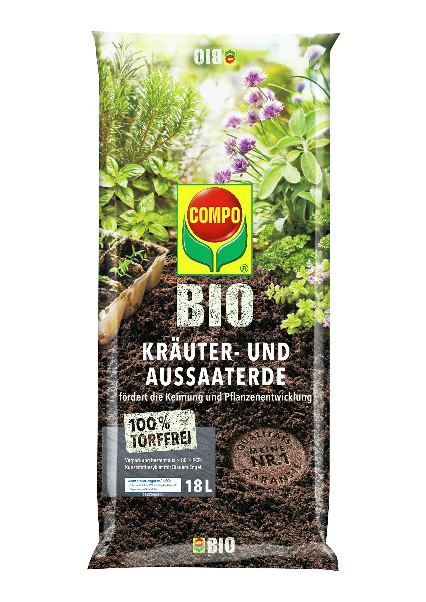 COMPO BIO Kräuter-undAussaterde torffrei, 18 L