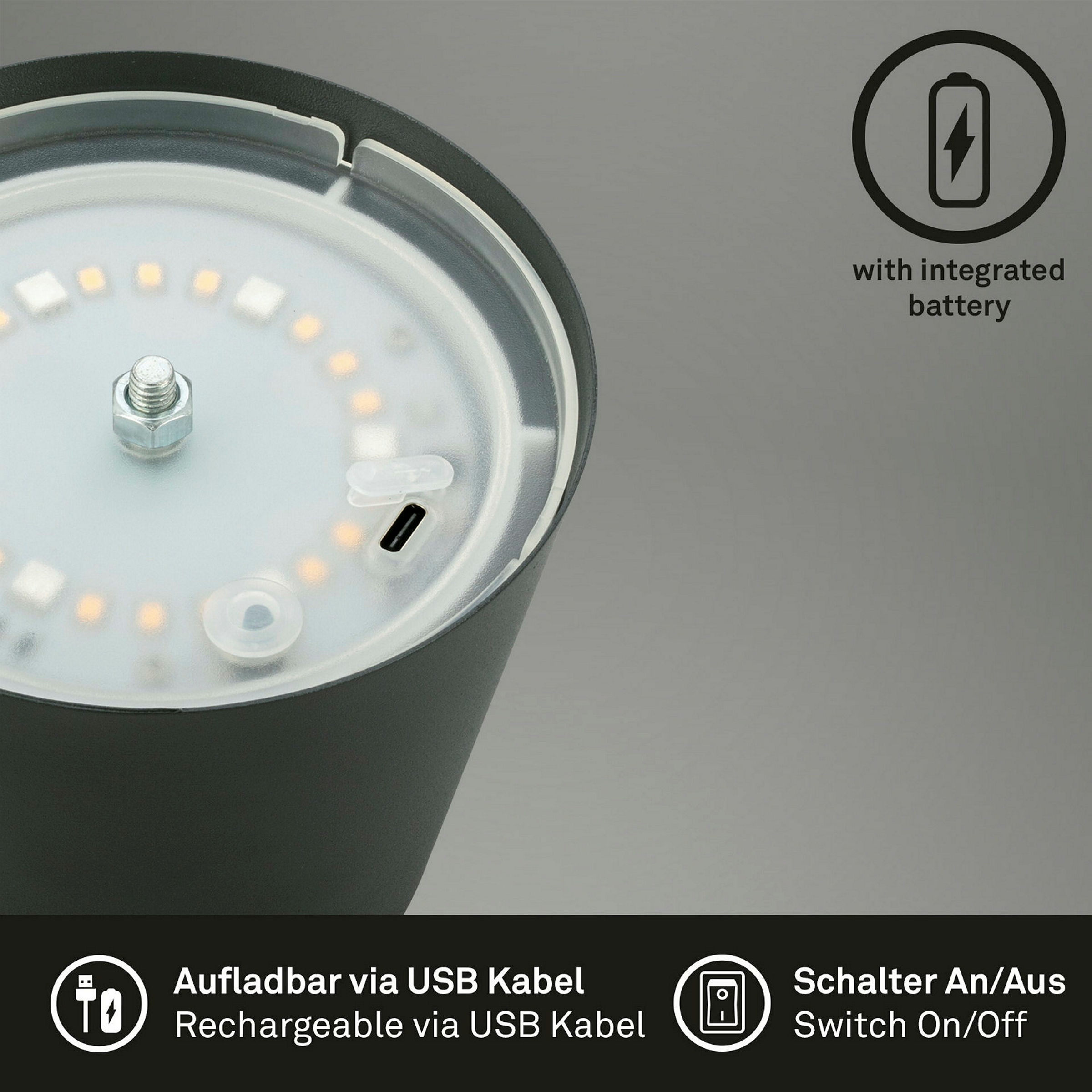 RGB/W Akku Tischleuchte, IP44, 2,5W, Anthrazit