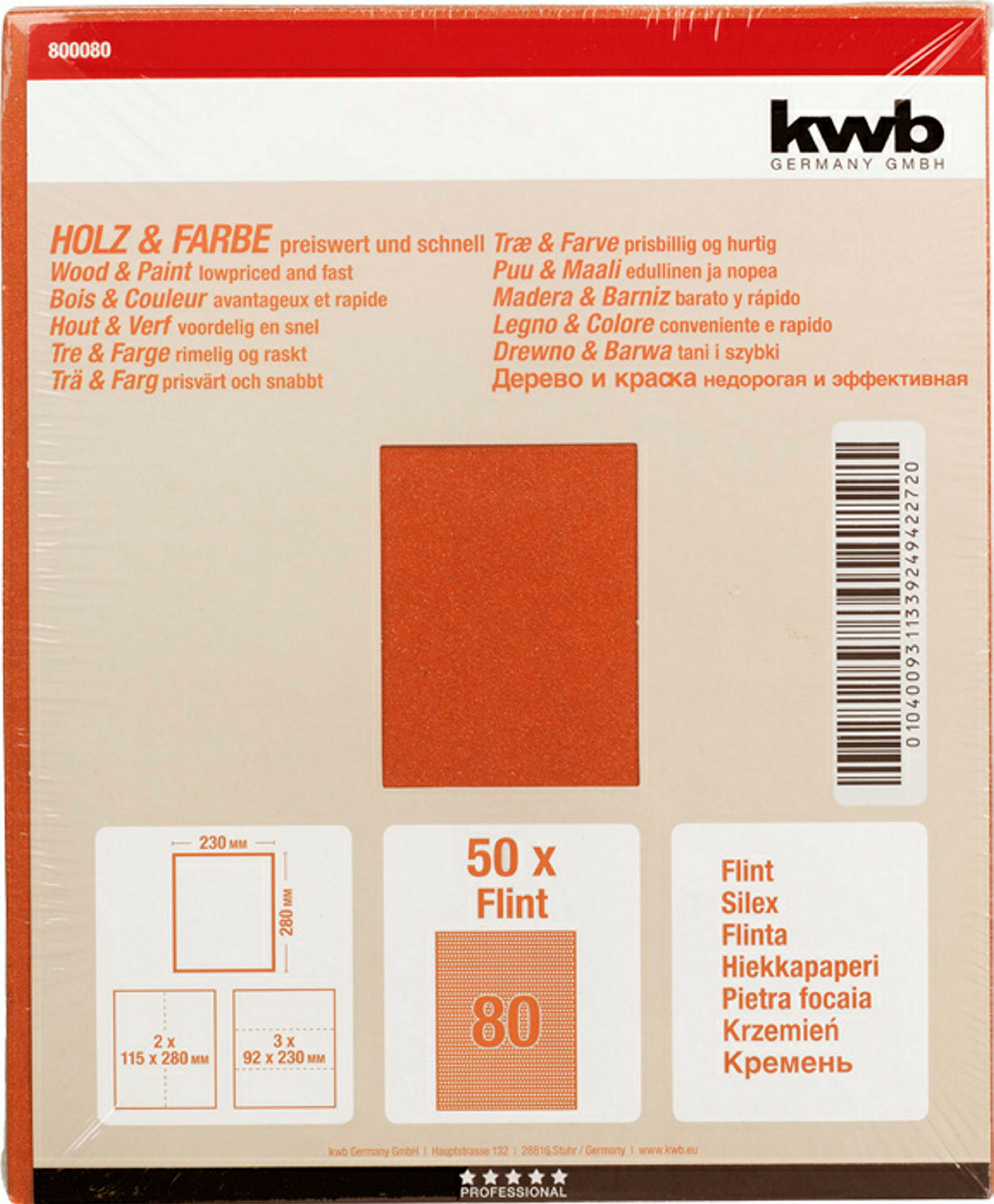 Schleifpapier HOLZ & FARBE, Flint, 230 x 280 mm, K 80