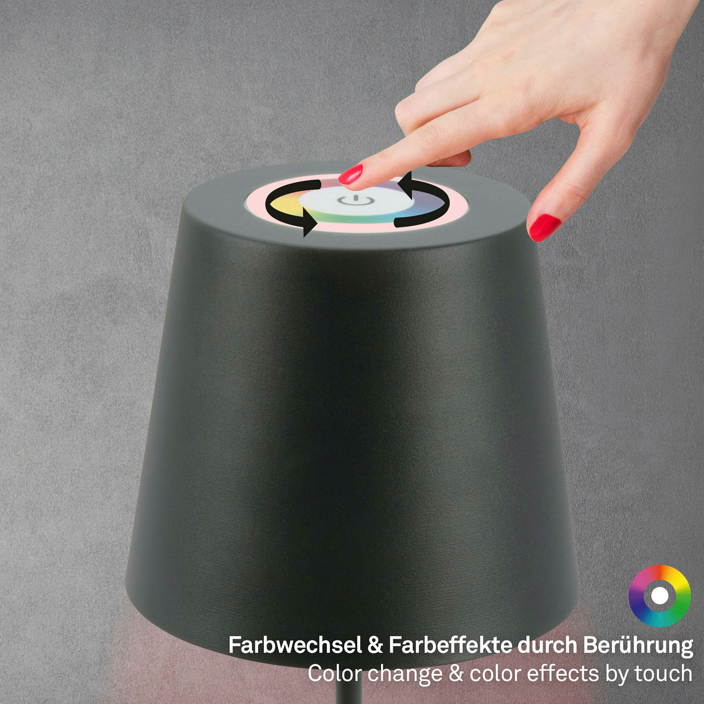 RGB/W Akku Tischleuchte, IP44, 2,5W, Anthrazit