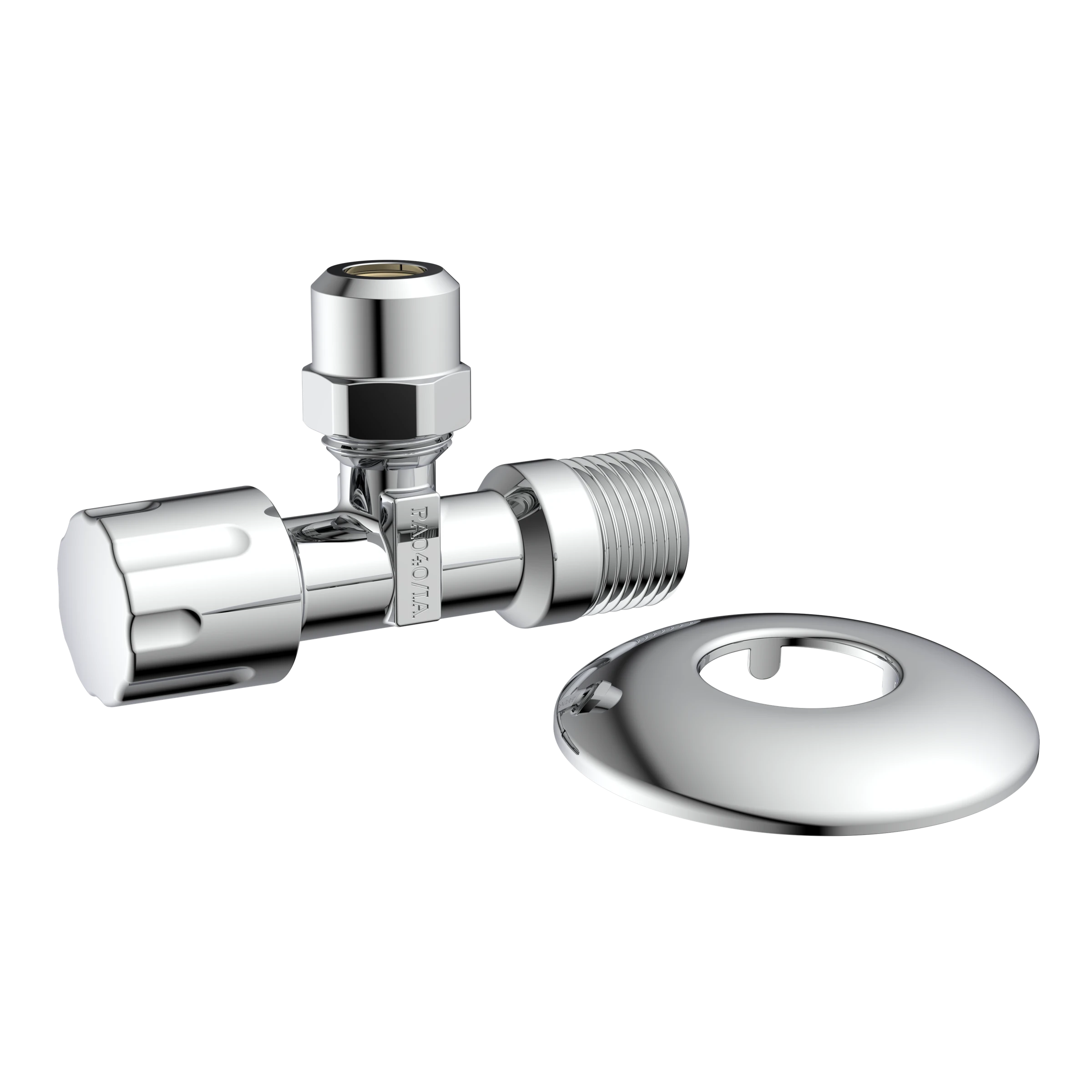 Eckventil, Chrom, 1/2''AG x 3/8''AG x 10 mmQ, mit Schubrosette