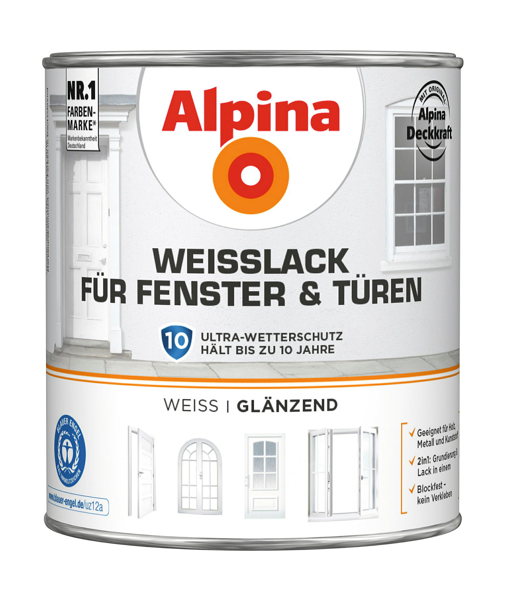 Alpina Weißlack für Fenster & Türen 2 Liter glänzend