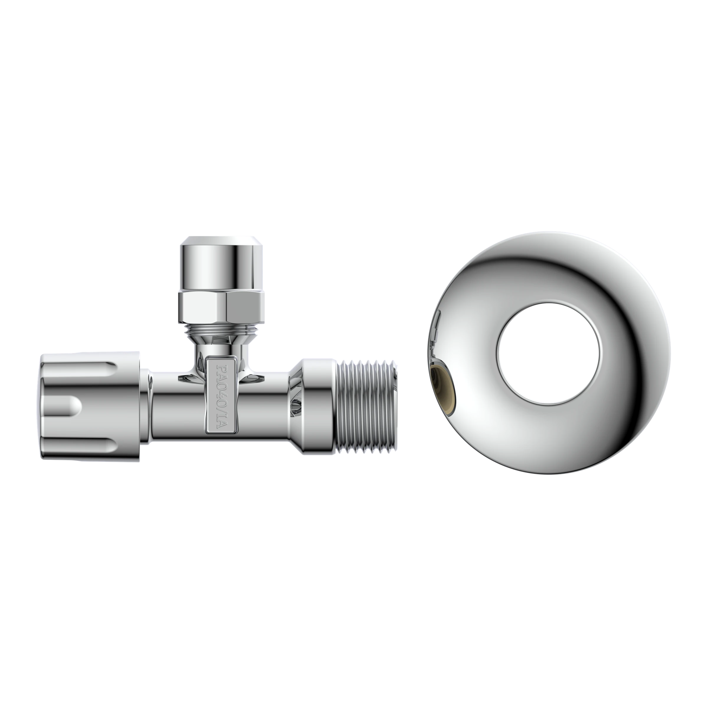 Eckventil, Chrom, 1/2''AG x 3/8''AG x 10 mmQ, mit Schubrosette