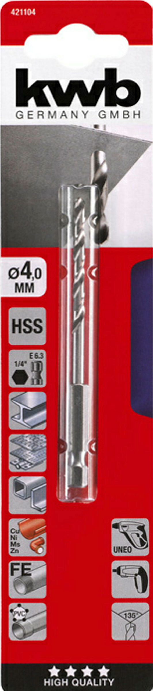 HSS Spiralbohrer mit Sechskantaufnahme 1/4'', ø 4.0 mm
