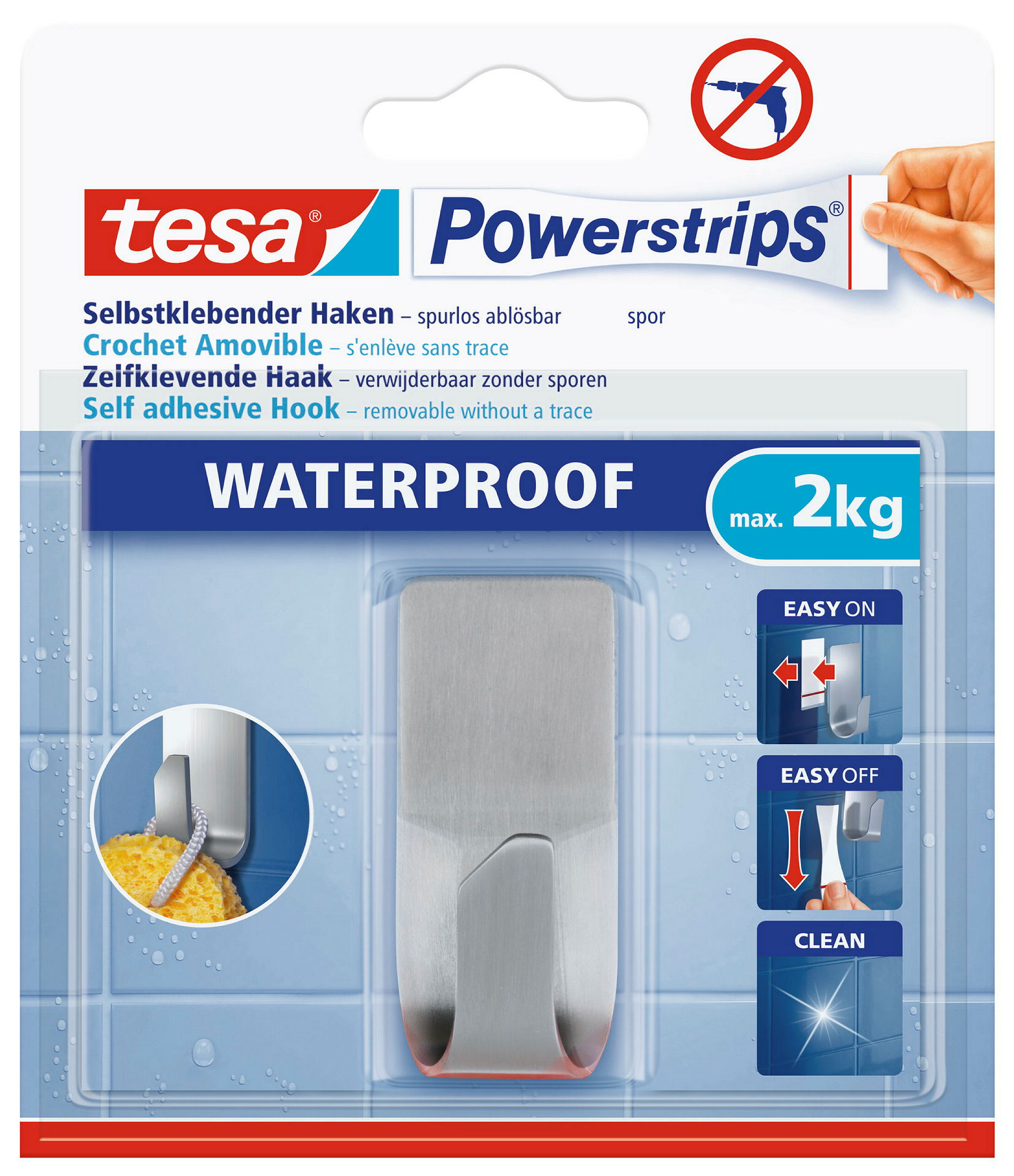tesa Powerstrips® Waterproof Haken Zoom, Metall