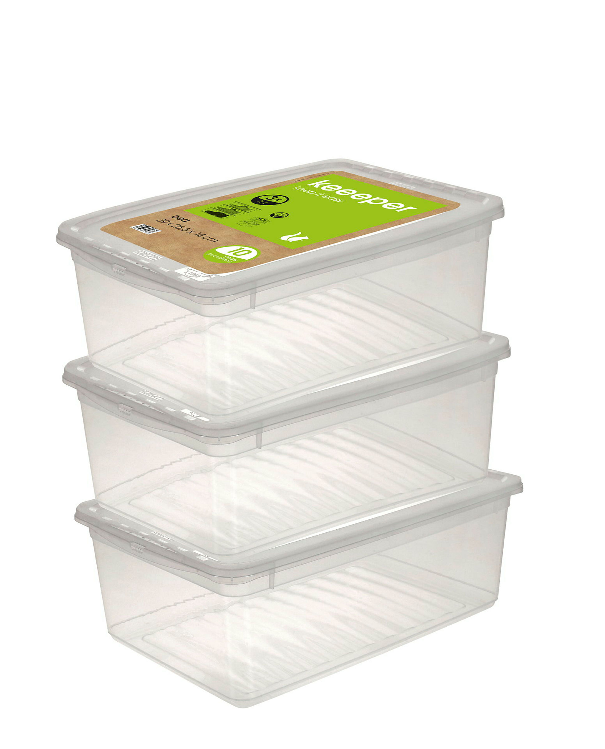 keeeper Aufbewahrungsboxen, 3 x 11 l, 39 x 26,5 x 14 cm, Bea, Transparent