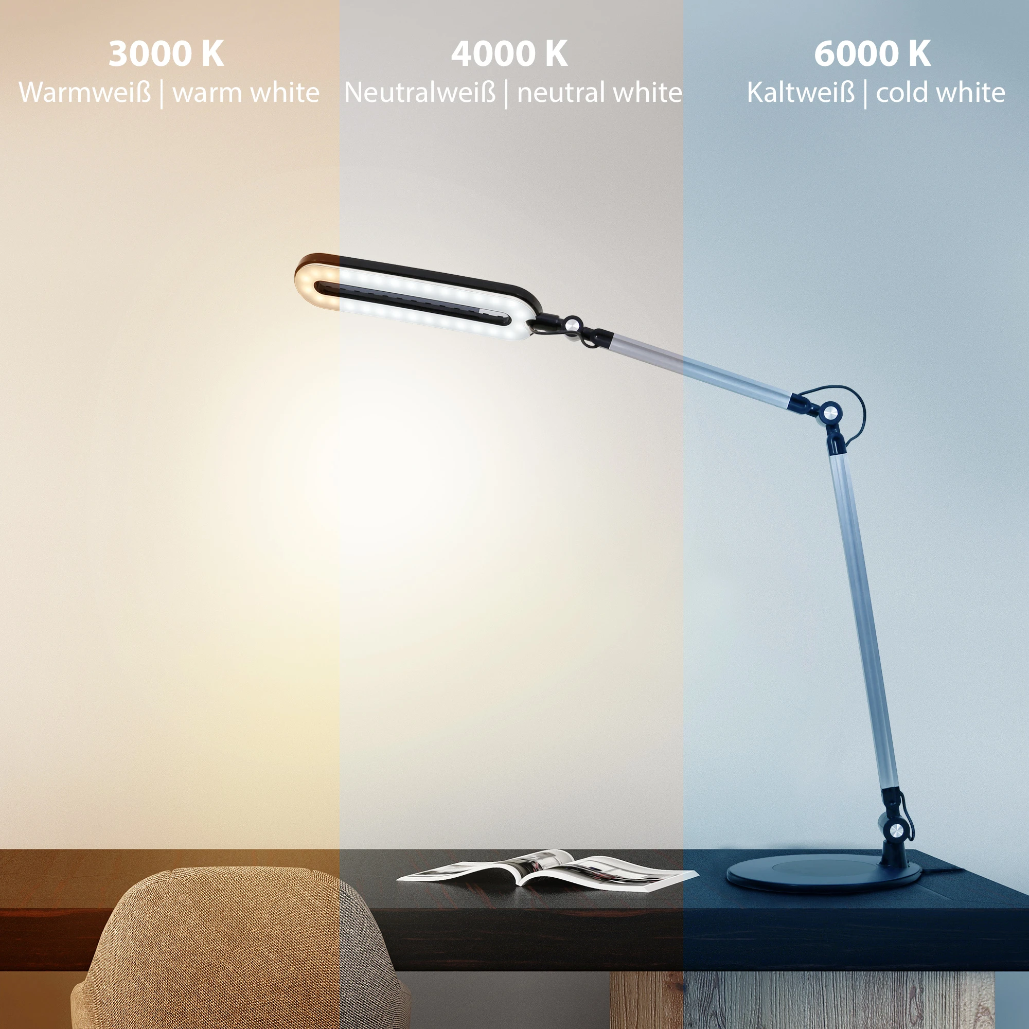 CCT LED Funktionstischleuchte, schwarz, LED/6,6W