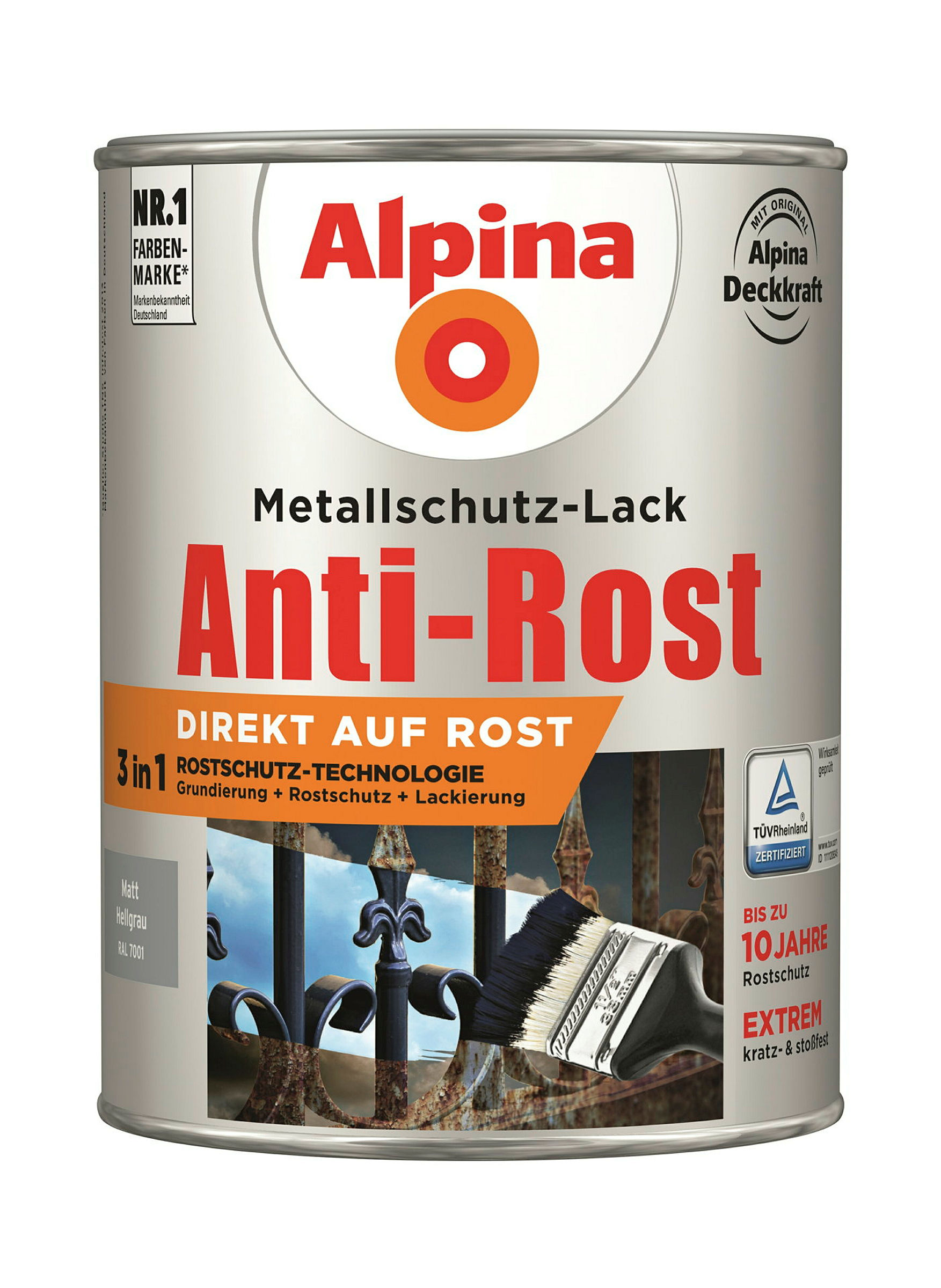 Alpina Metallschutzlack Anti-Rost Hellgrau 2,5 Liter matt