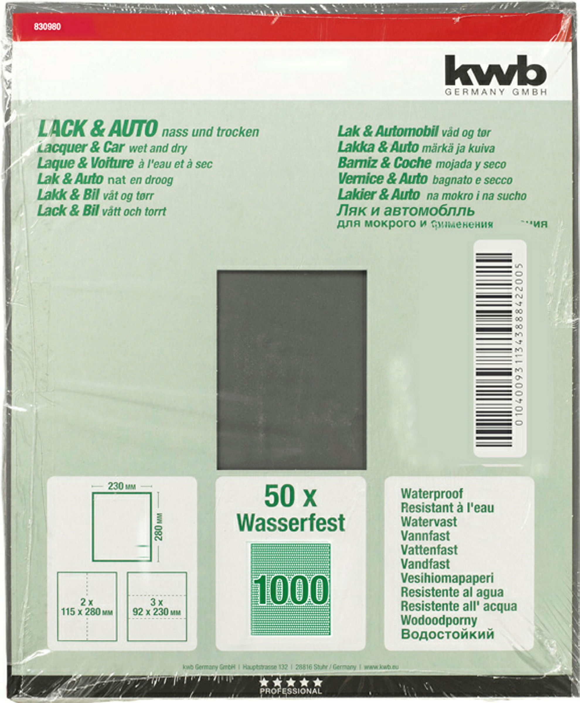 Schleifpapier LACK & AUTO, wasserfest, 230 x 280 mm, K 1000