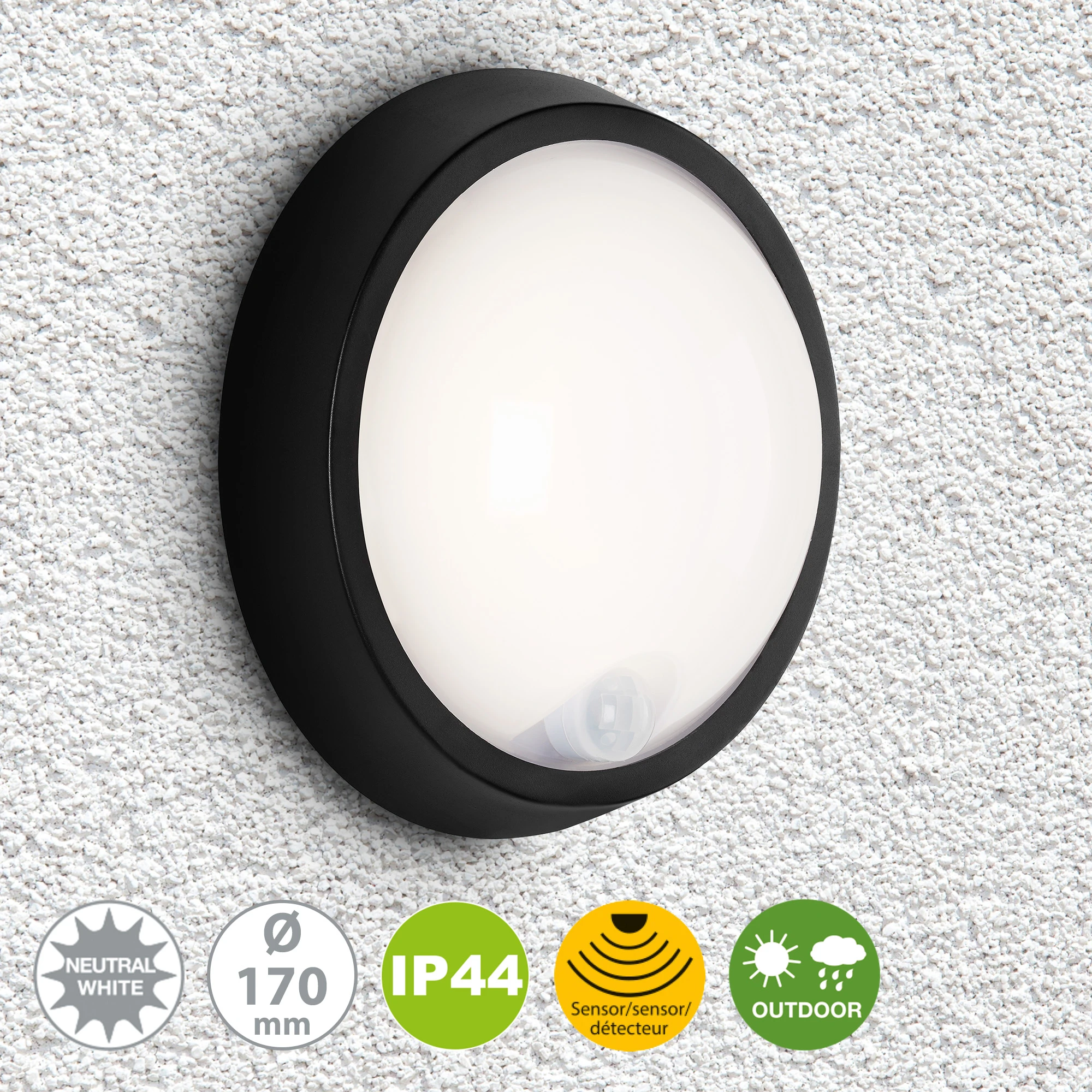 LED Außenleuchte, Sensor, schwarz, 1xLED-Platine