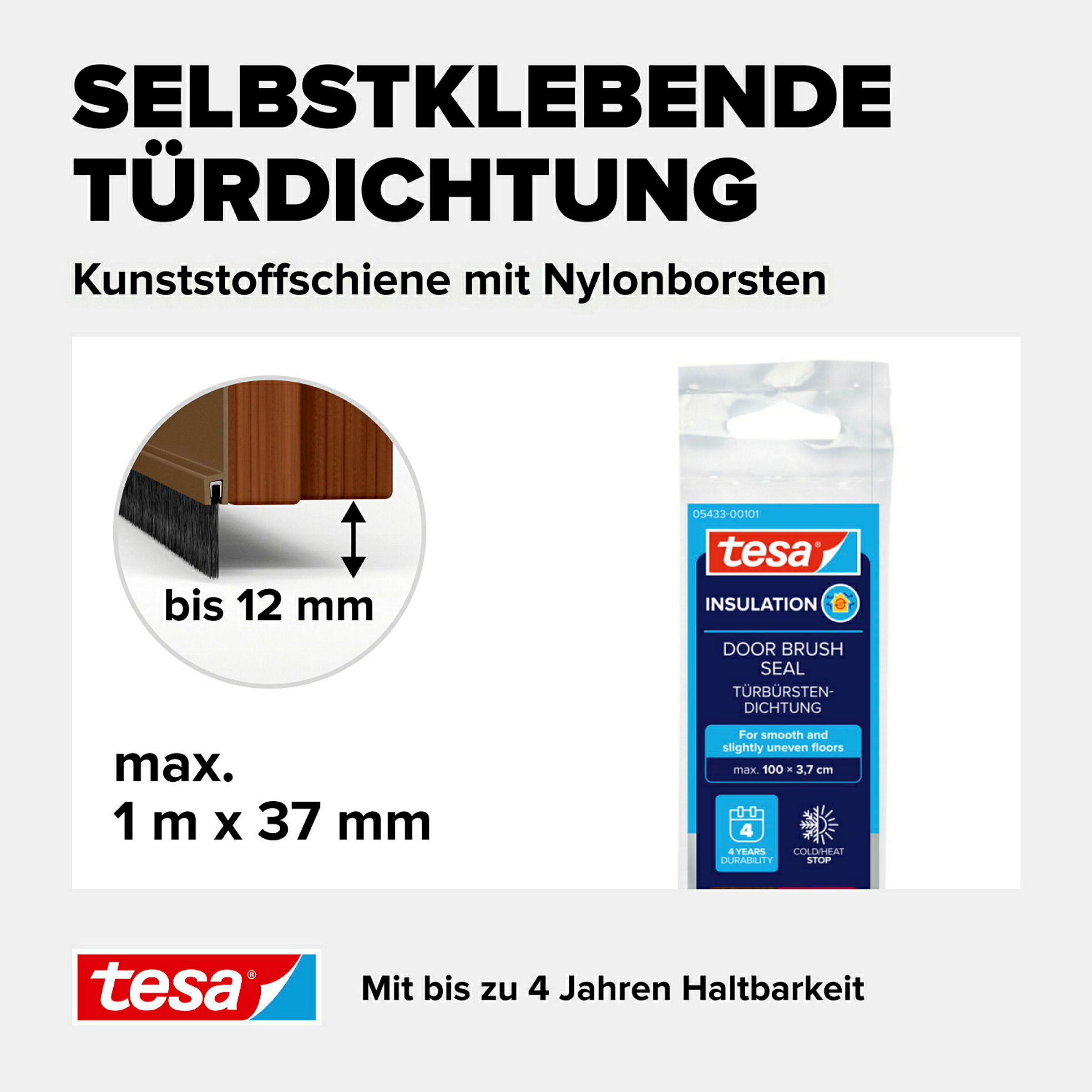 tesamoll® Standard Türdichtschiene für glatte Böden braun