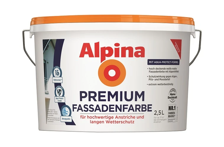 Alpina Premium Fassadenfarbe 2,5 Liter weiß matt