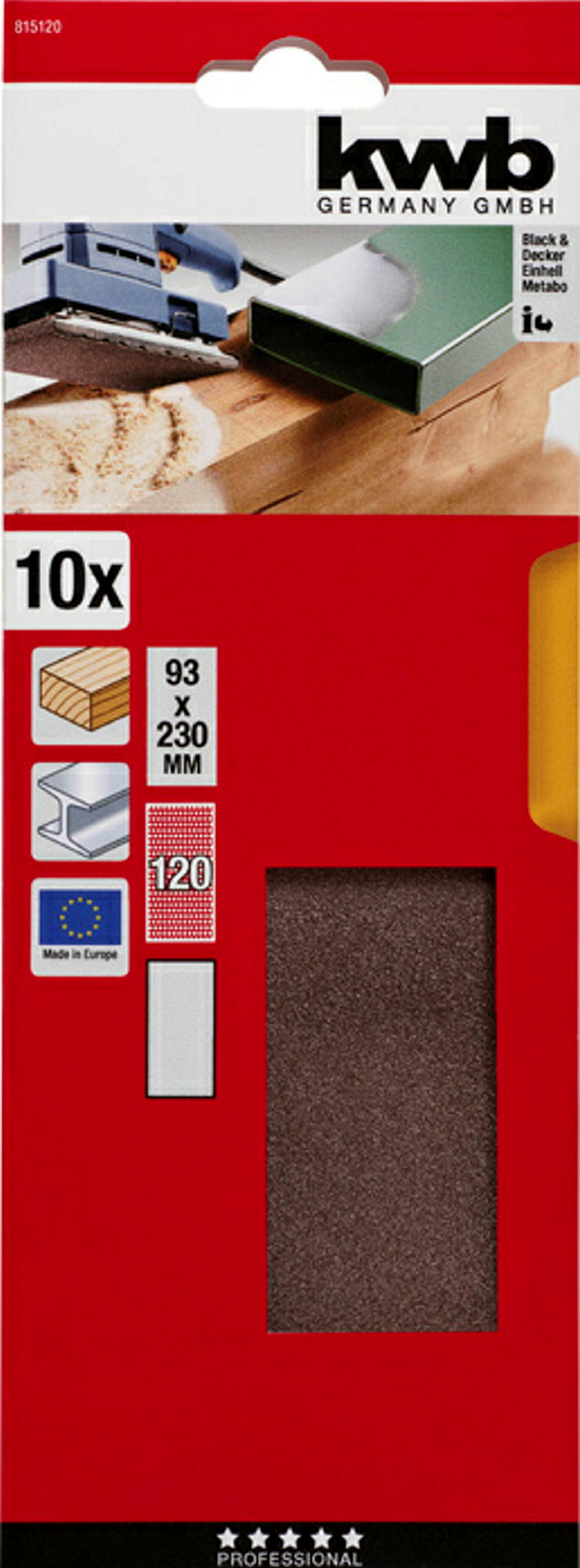 Schleifstreifen HOLZ & METALL, Korund, 93 x 230 mm, K 120