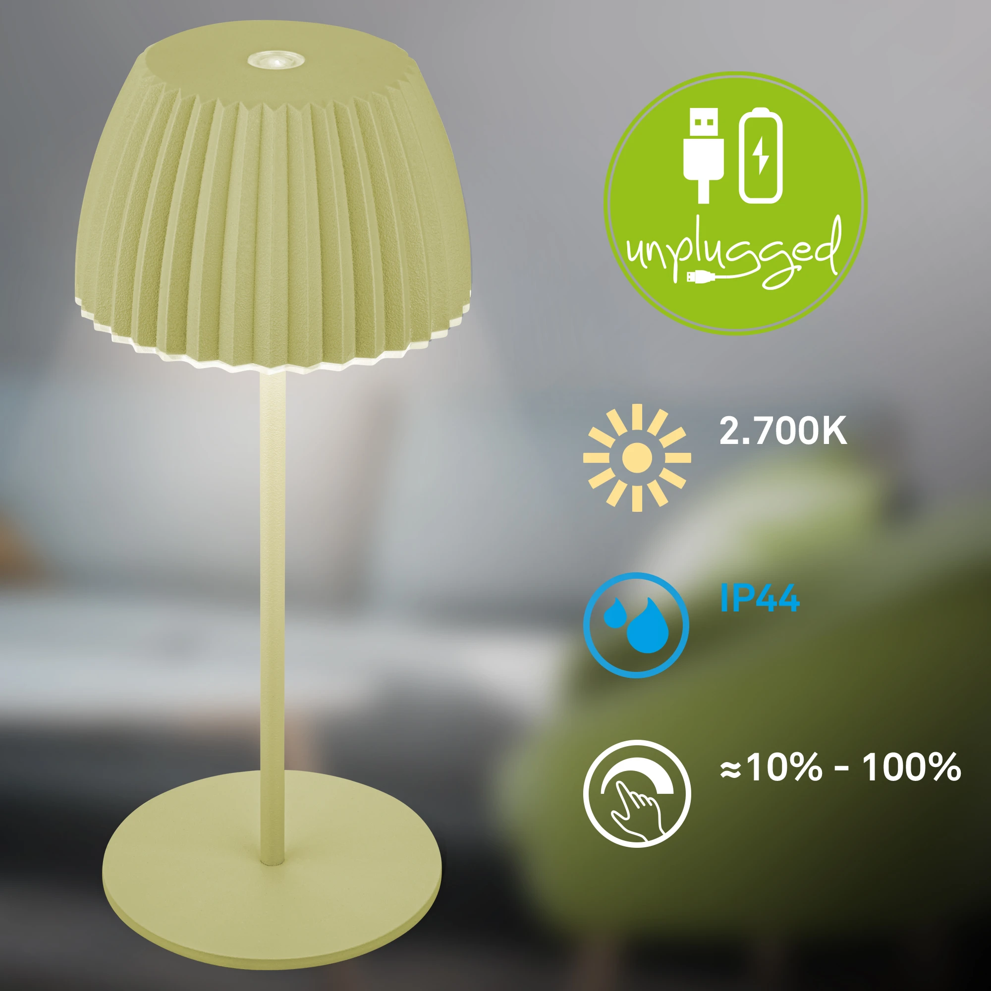 Brilo unplugged RIFFLE Akku Mini Tischleuchte mit Lichtkante - Pastellgrün
