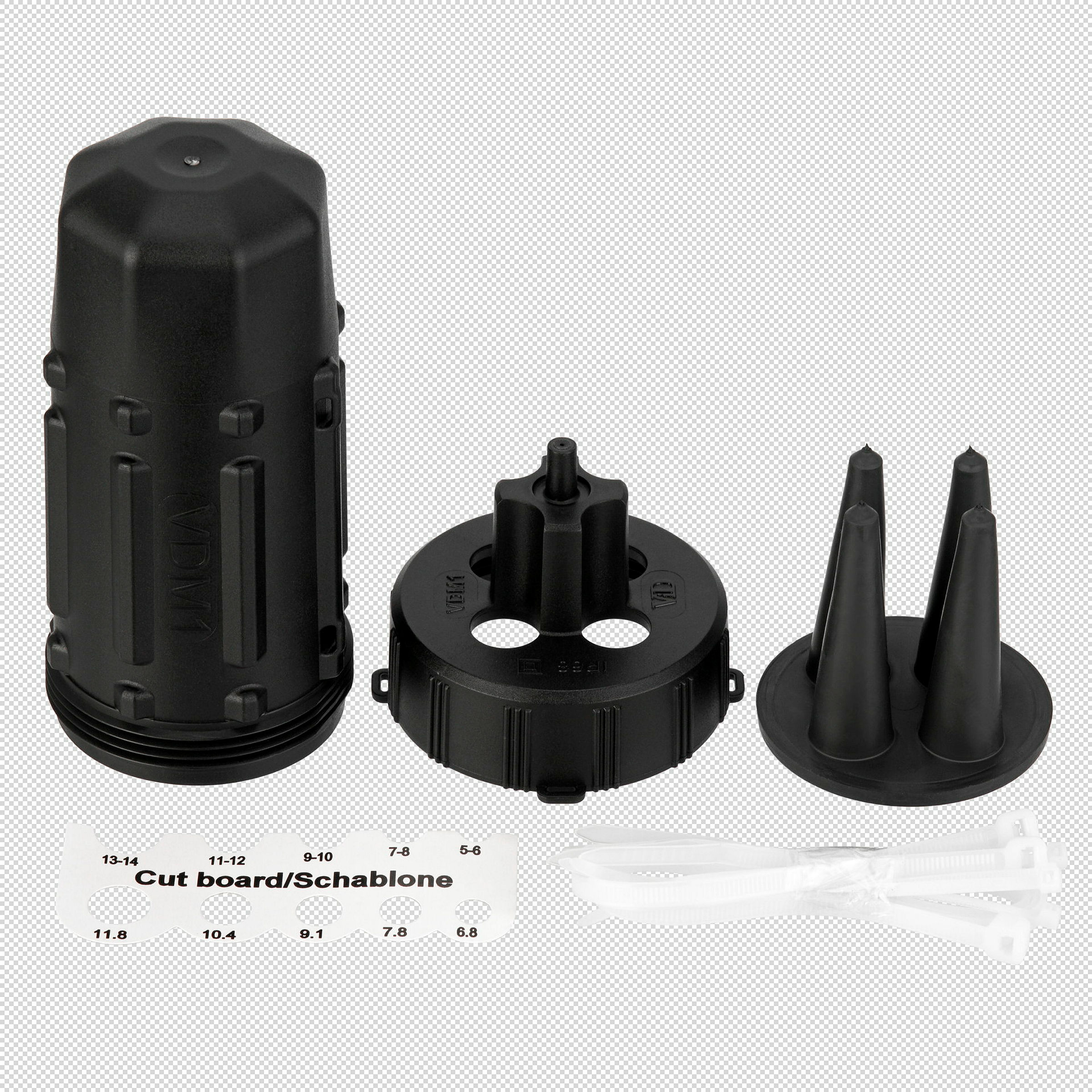 Dosenmuffe für Erdkabelverlegung IP68, 4-f. 5-14mm m. Zubehör schwarz
