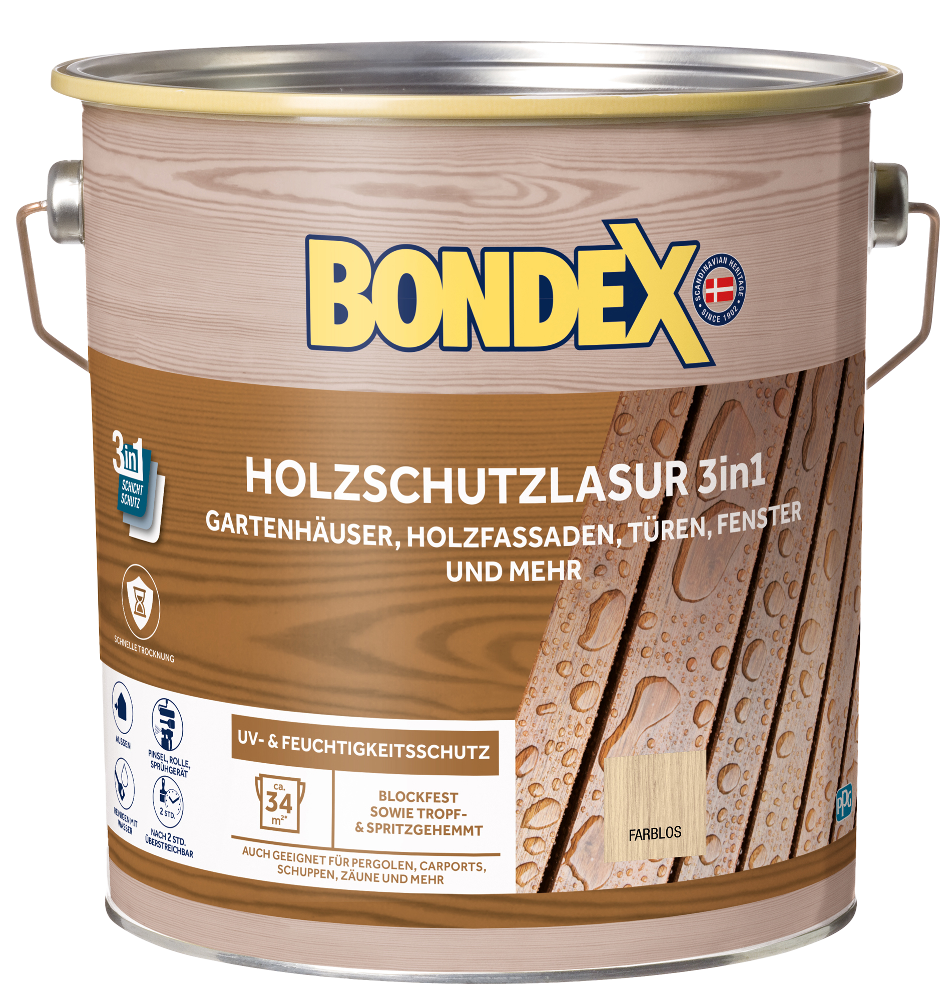 BONDEX Holzlasur Für Aussen 3in1 farblos 4L
