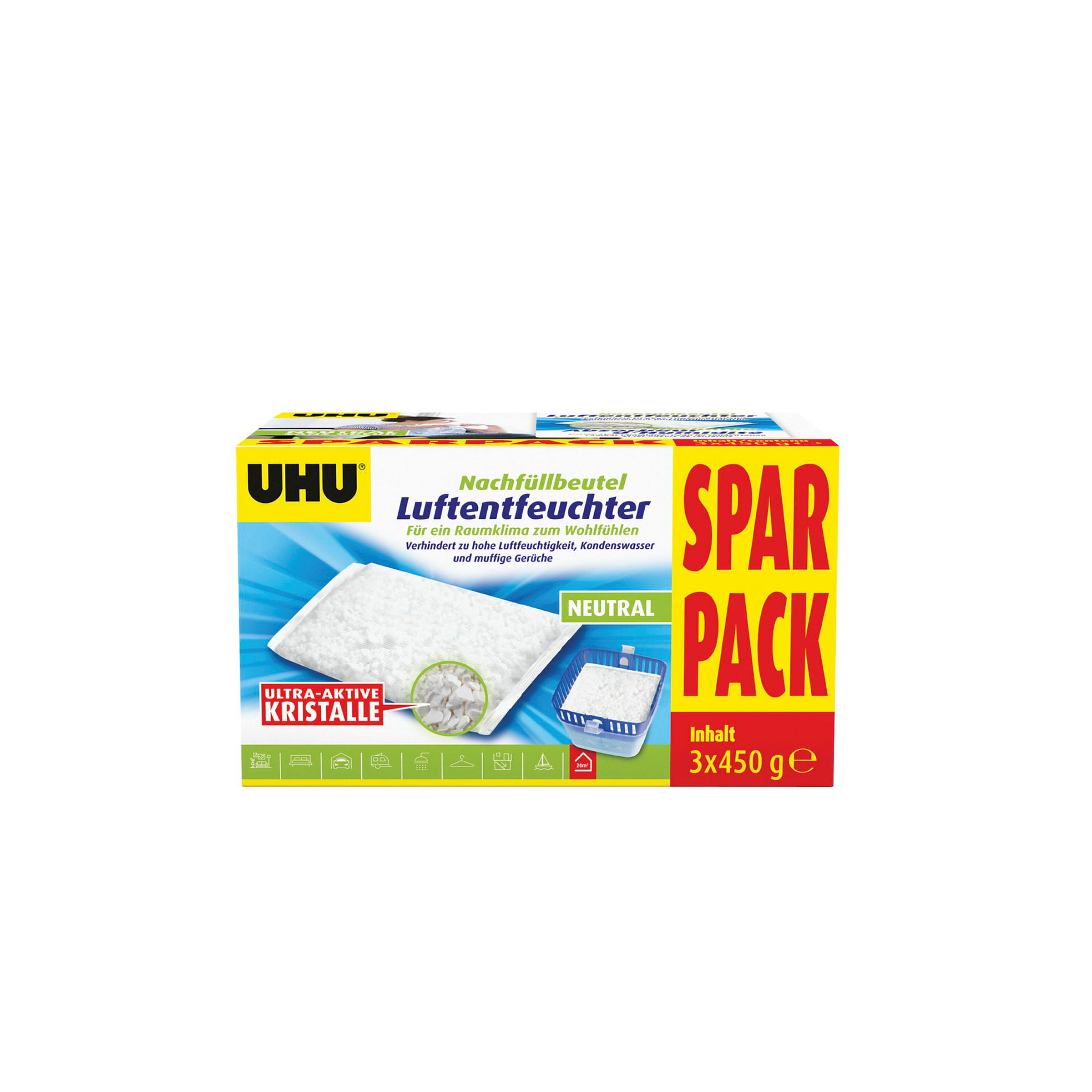 UHU Luftentfeuchter Original, Nachfüllbeutel 3 x 450g Sparpack!