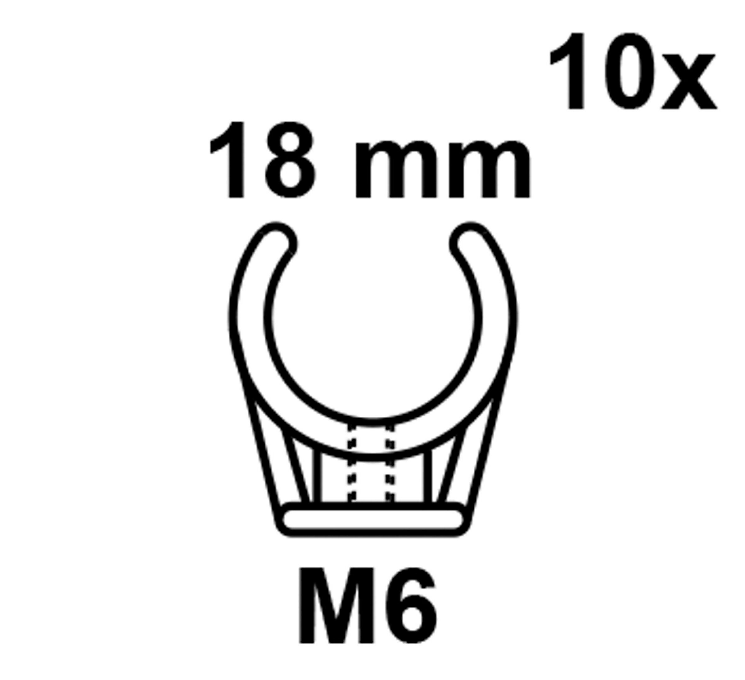 Rohrclip einfach, 18 mm, mit M6 Gewindehülse (10x)