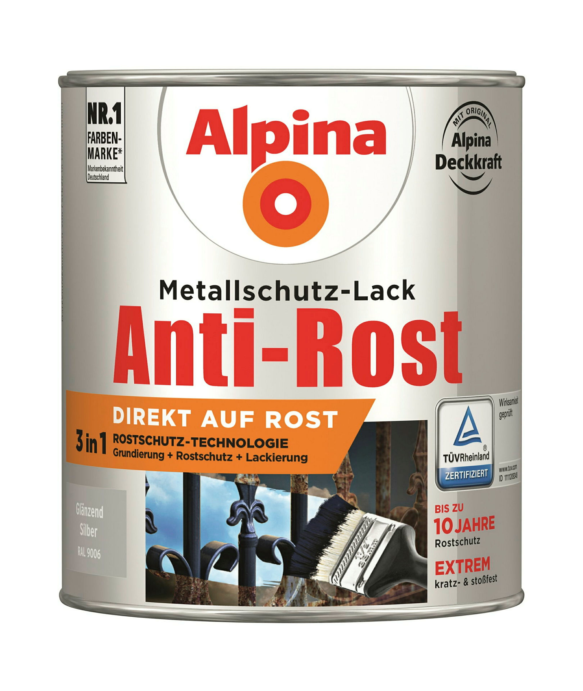 Alpina Metallschutzlack Anti-Rost Silber 750ml glänzend