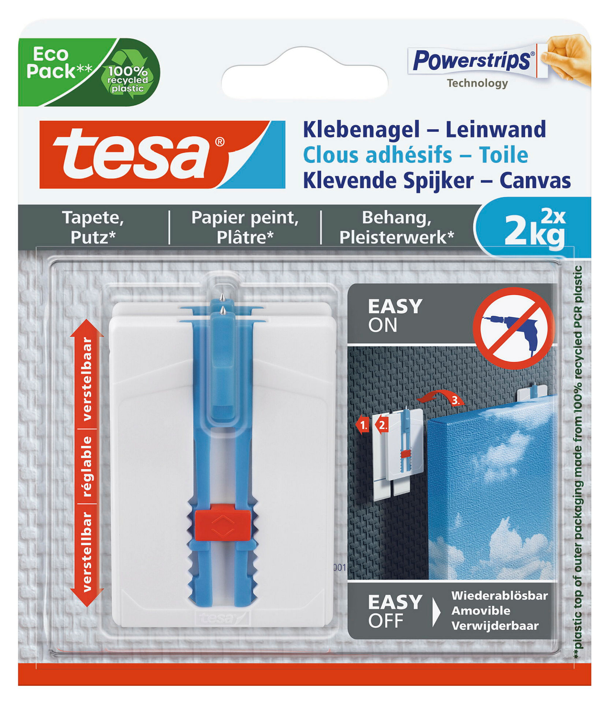 tesa® Klebenagel Tapeten & Putz - höhenverstellbar - selbstklebender Nagel