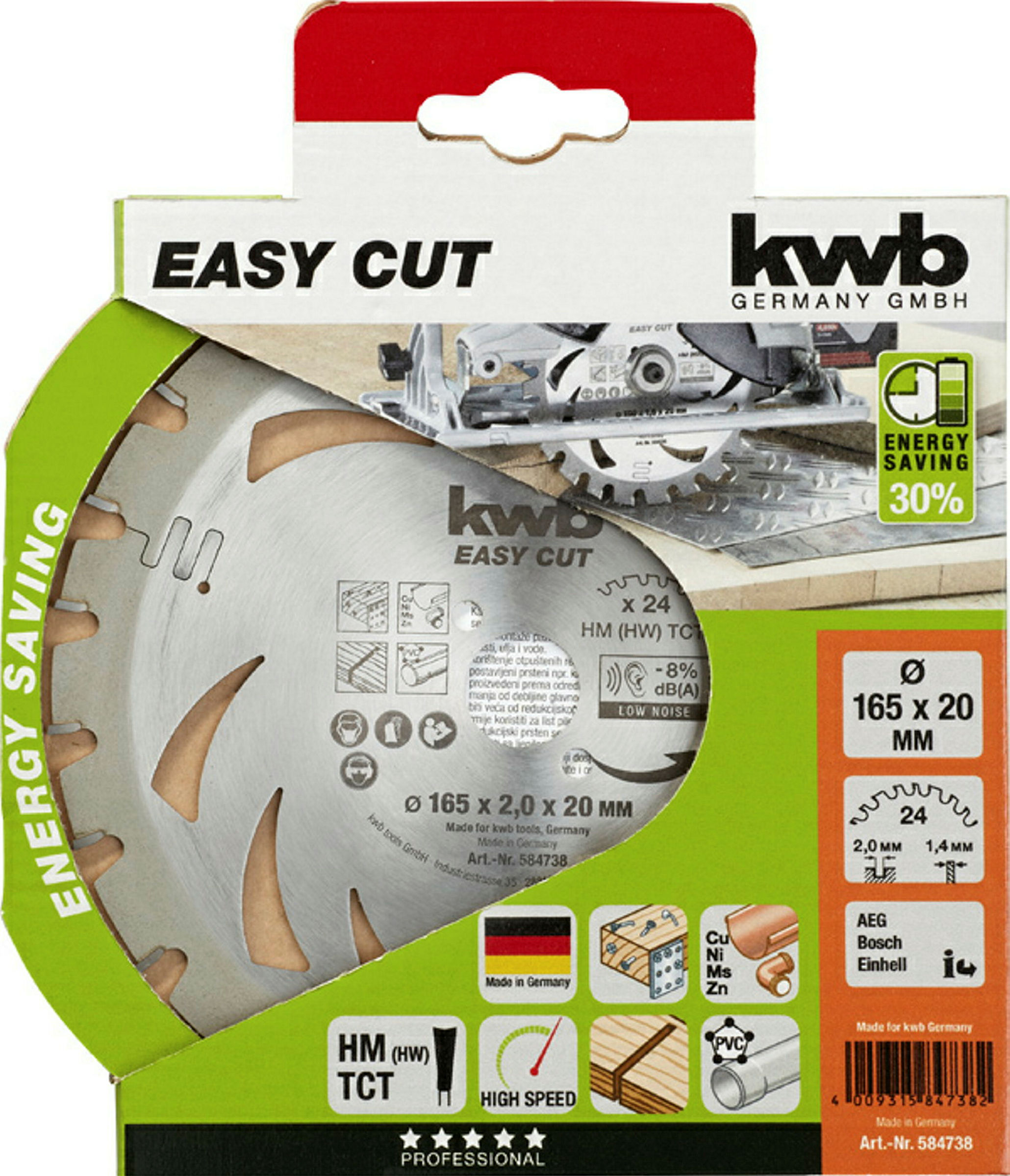 EASY CUT Du nnschnitt-Kreissägeblatt, hartmetallbestu ckt, ø 165 x 20 mm