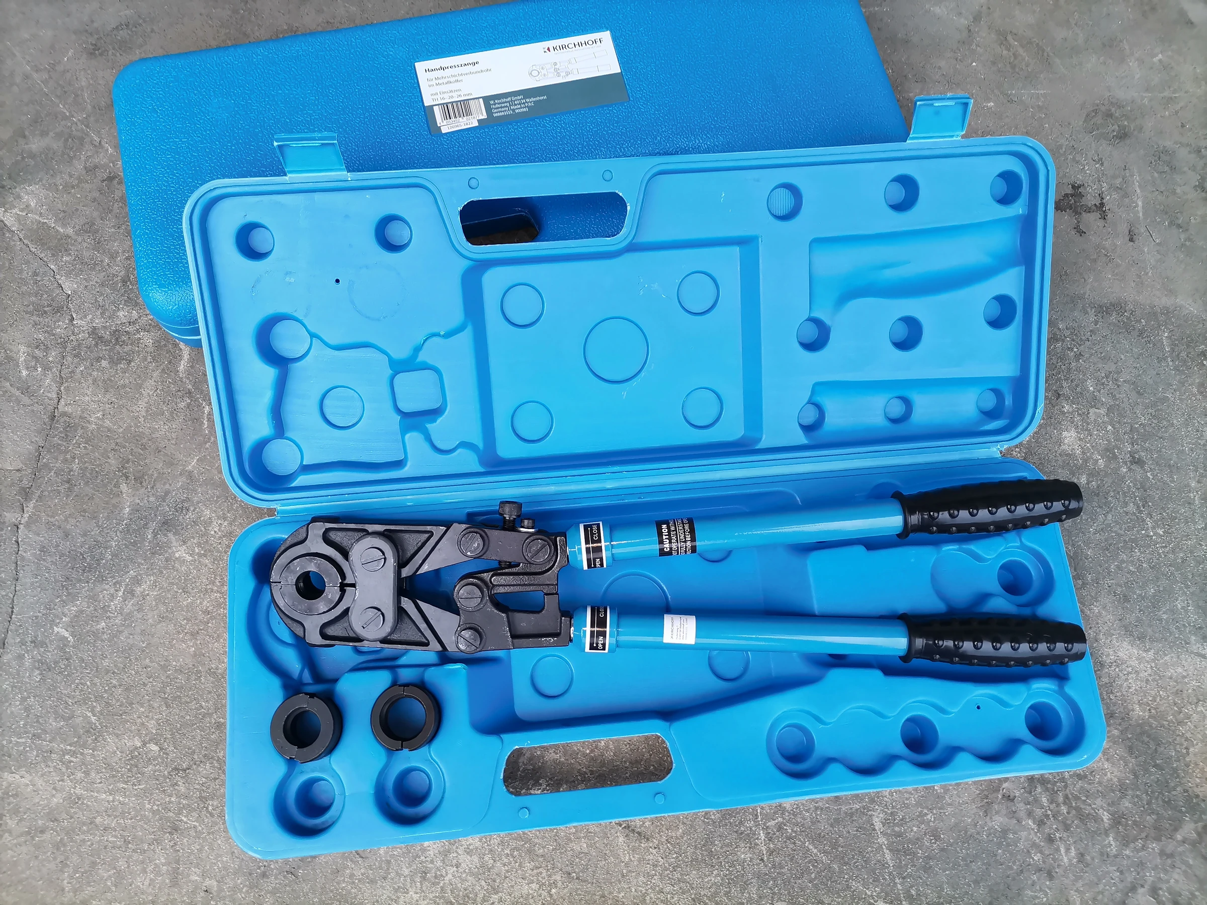 Handpresszange, mit Einsätze 16-20-26 mm, für Mehrschichtverbundrohr
