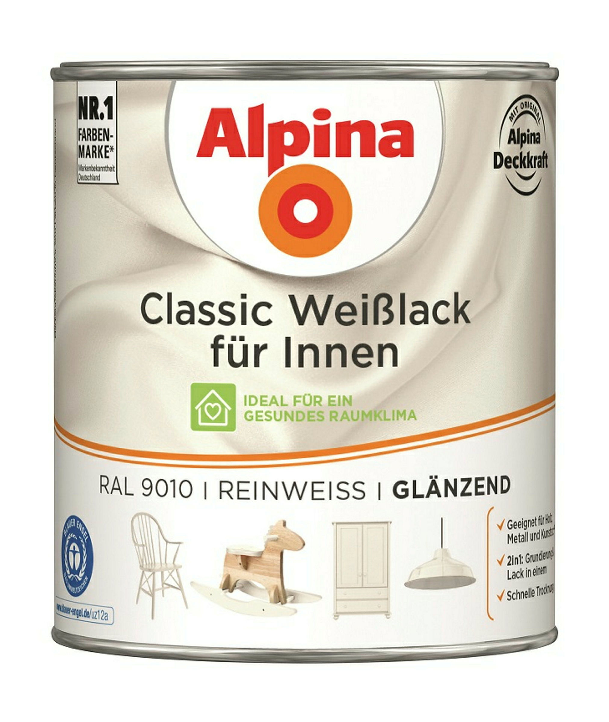 Alpina Classic Weißlack für Innen Reinweiß 750ml glänzend
