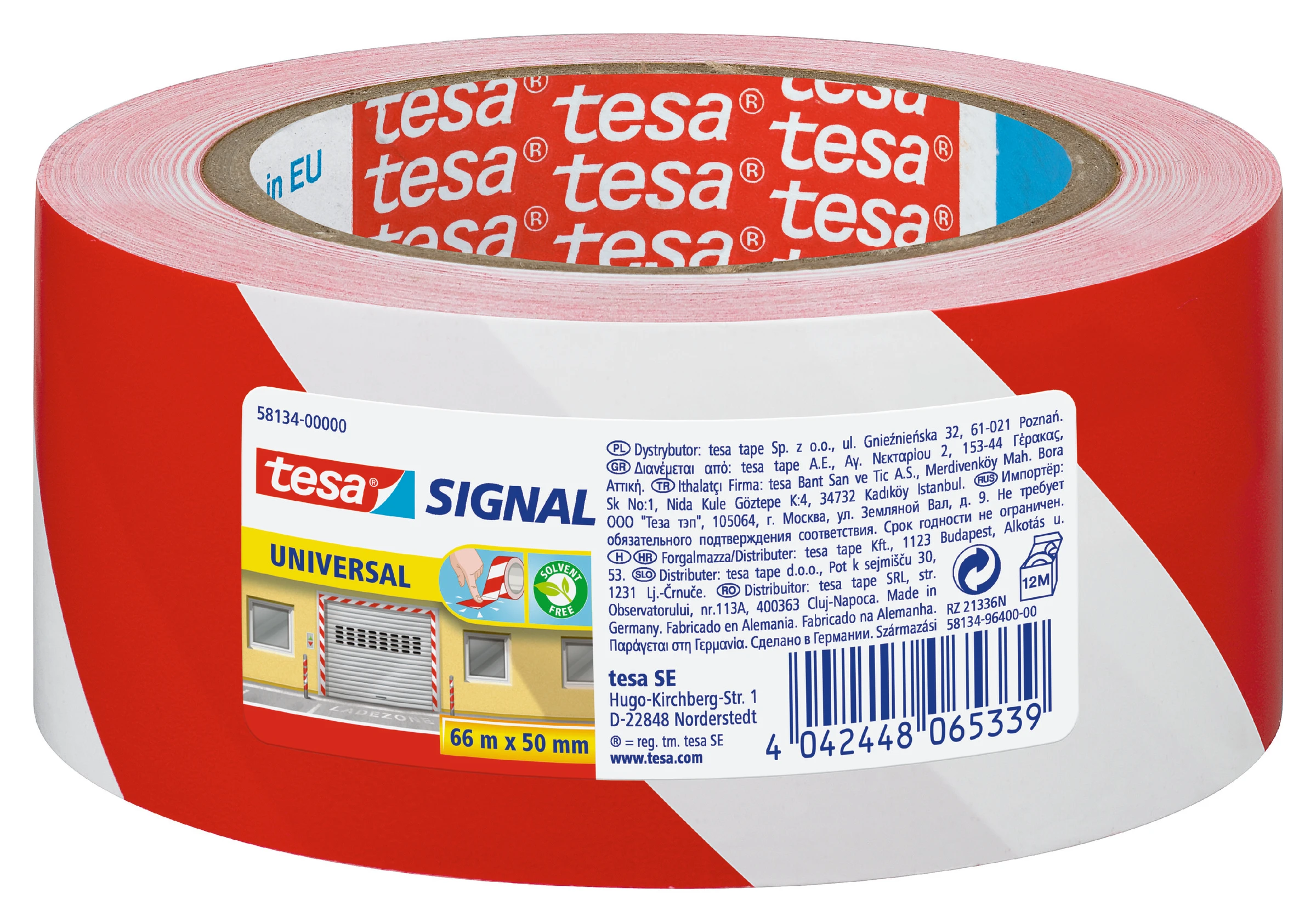 tesa® Signal Markierungsklebeband Universal rot/weiß, 66m x 50mm