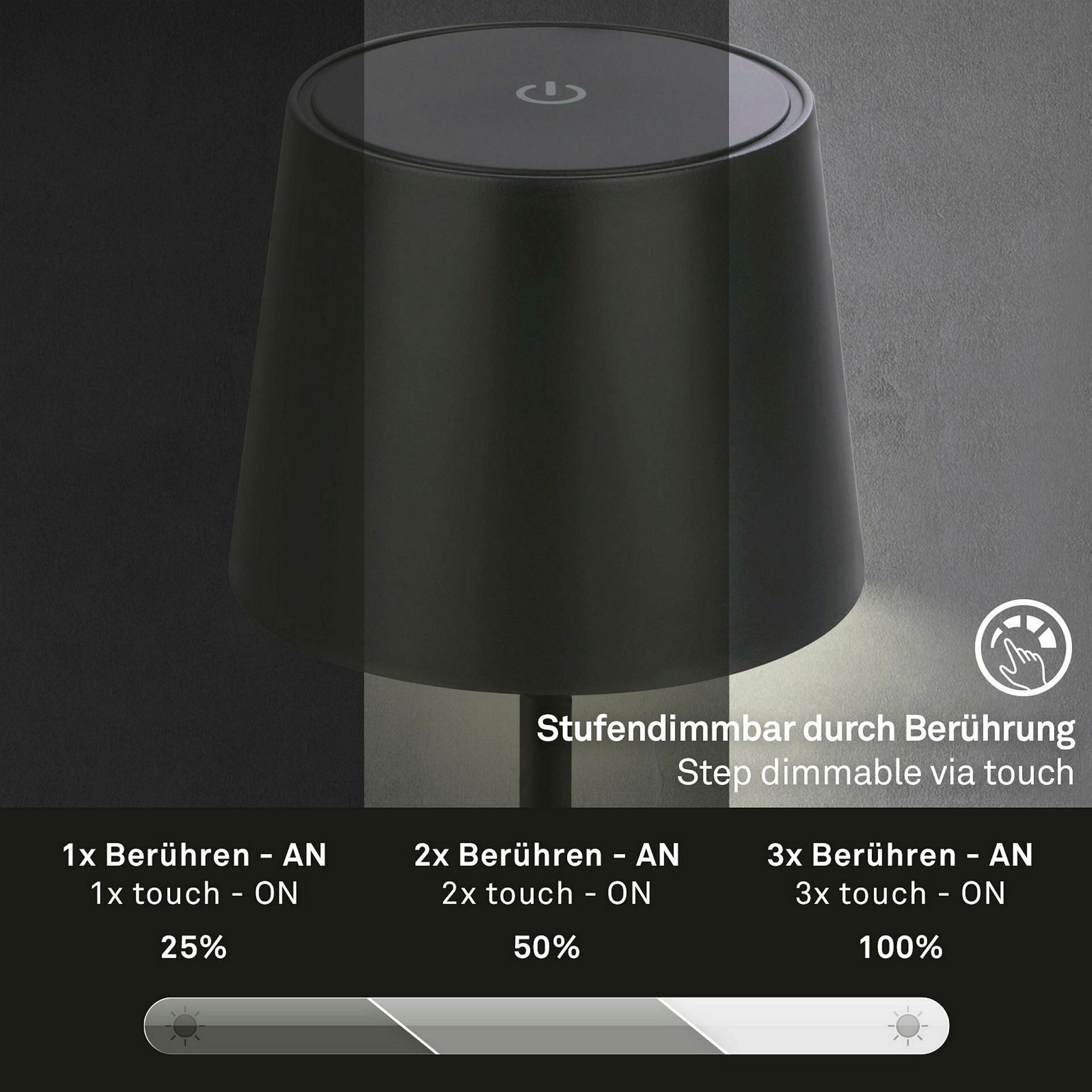 Akku LED Tischleuchte, Schwarz, 1xLED-Modul/2,6W
