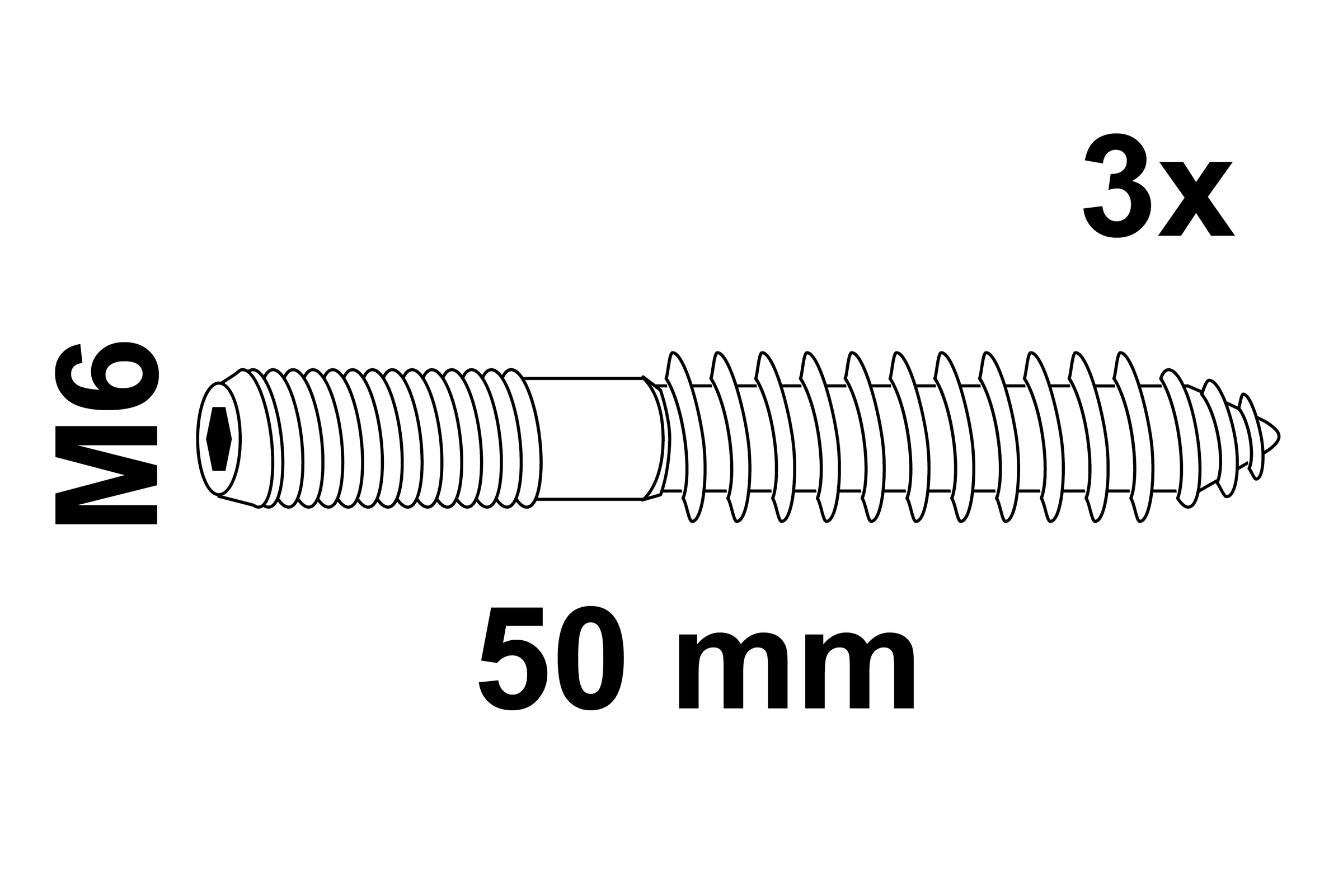 Stockschraube, M6 x 50 mm (3x)