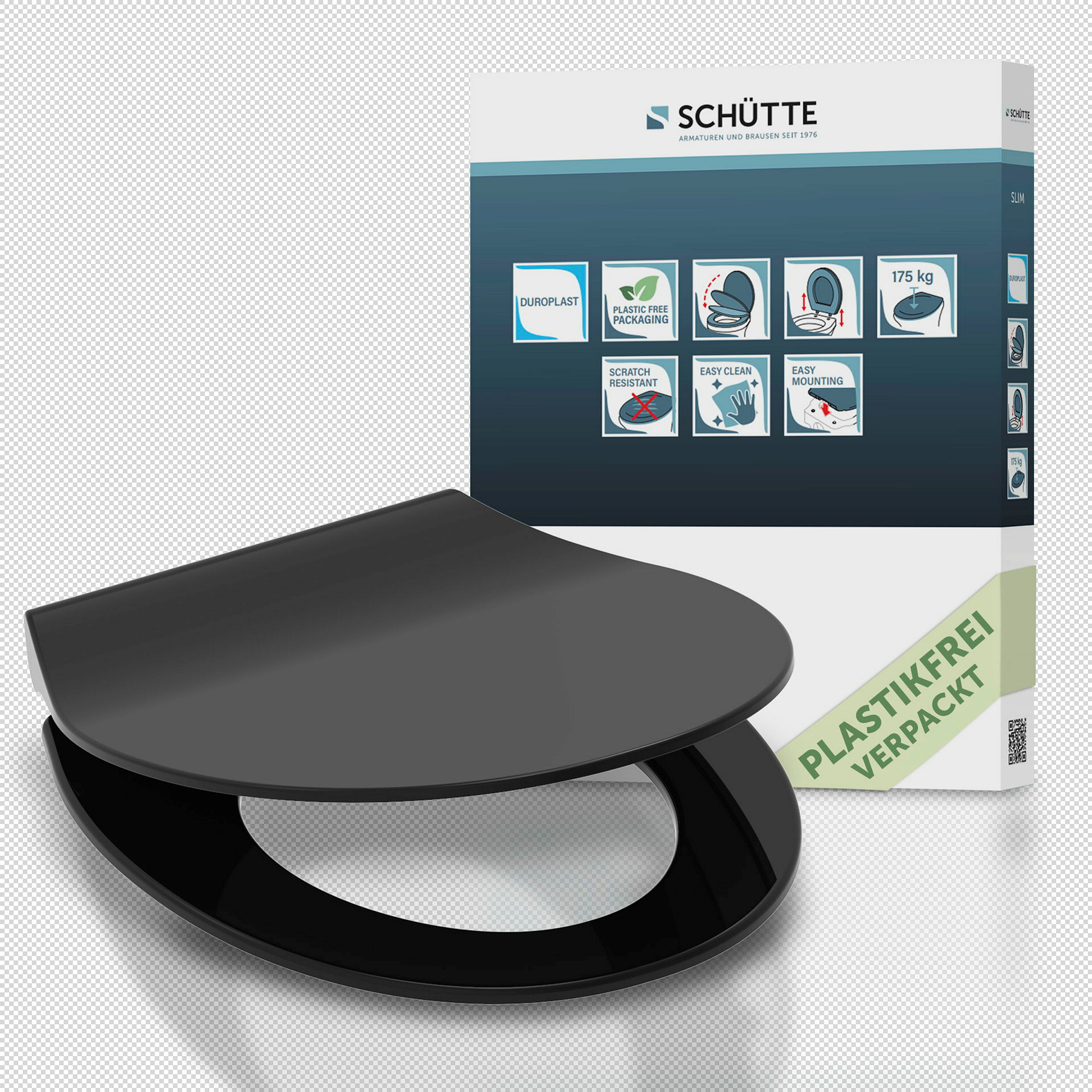 Duroplast WC-Sitz SLIM BLACK, mit Absenkautomatik und Schnellverschluss