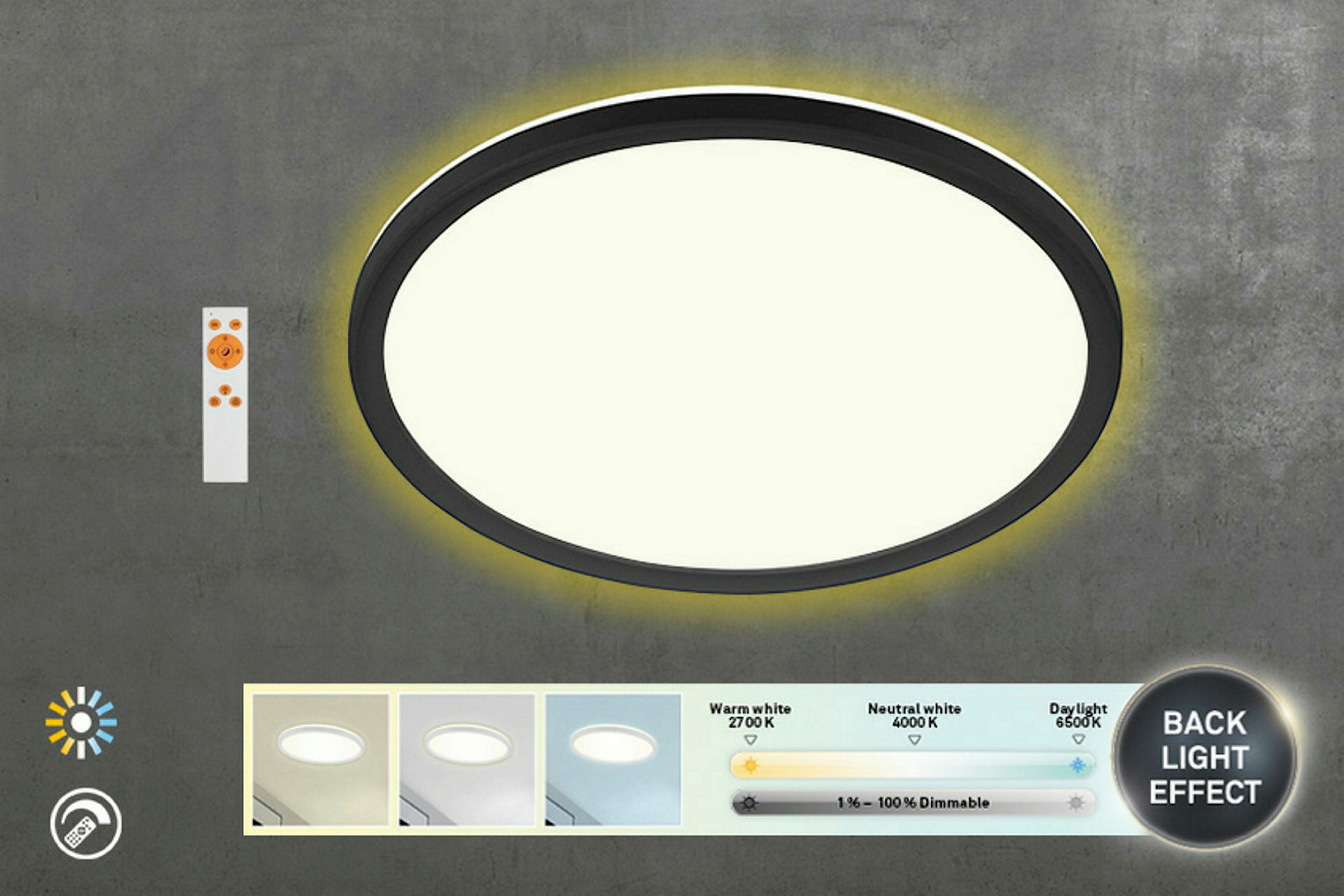 Ultraflaches CCT LED Panel,schwarz, 1xLED/18W