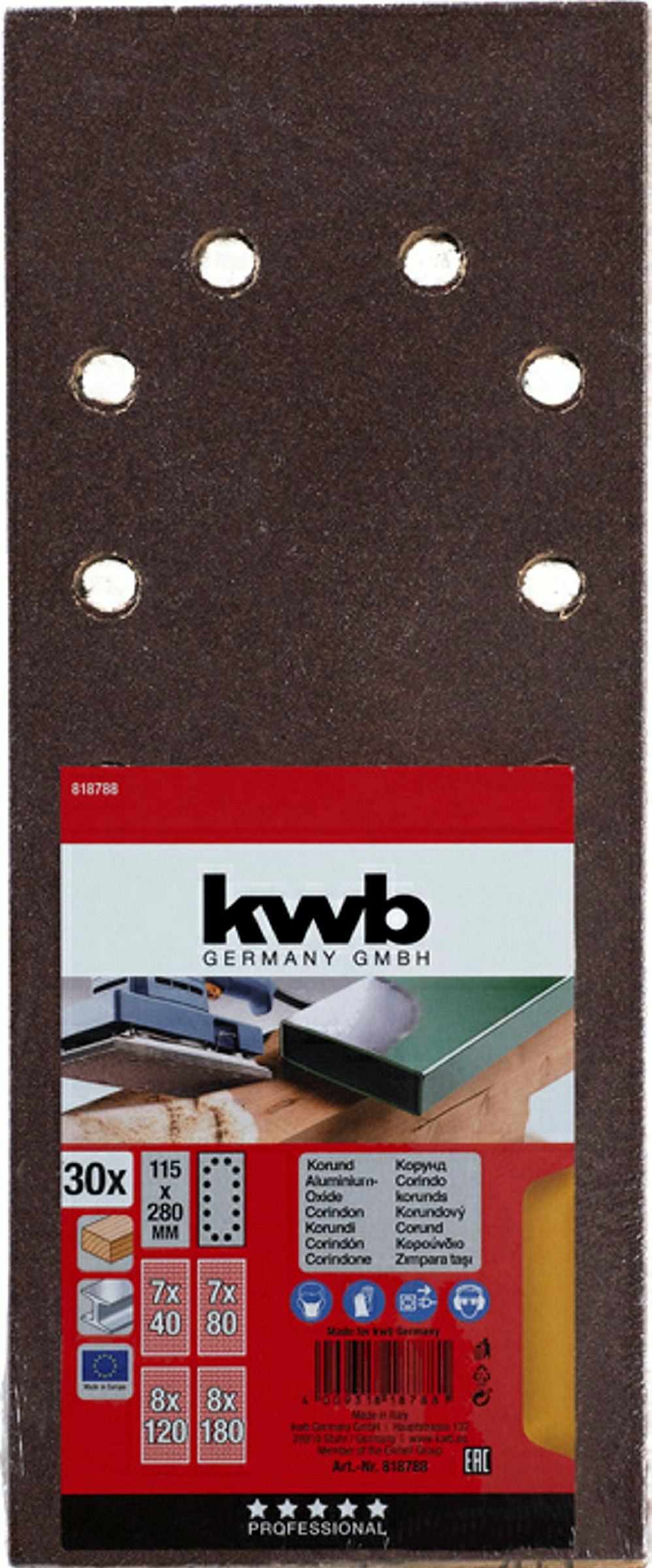 Schleifstreifen, HOLZ & METALL, Korund, 115 x 280 mm, gelocht