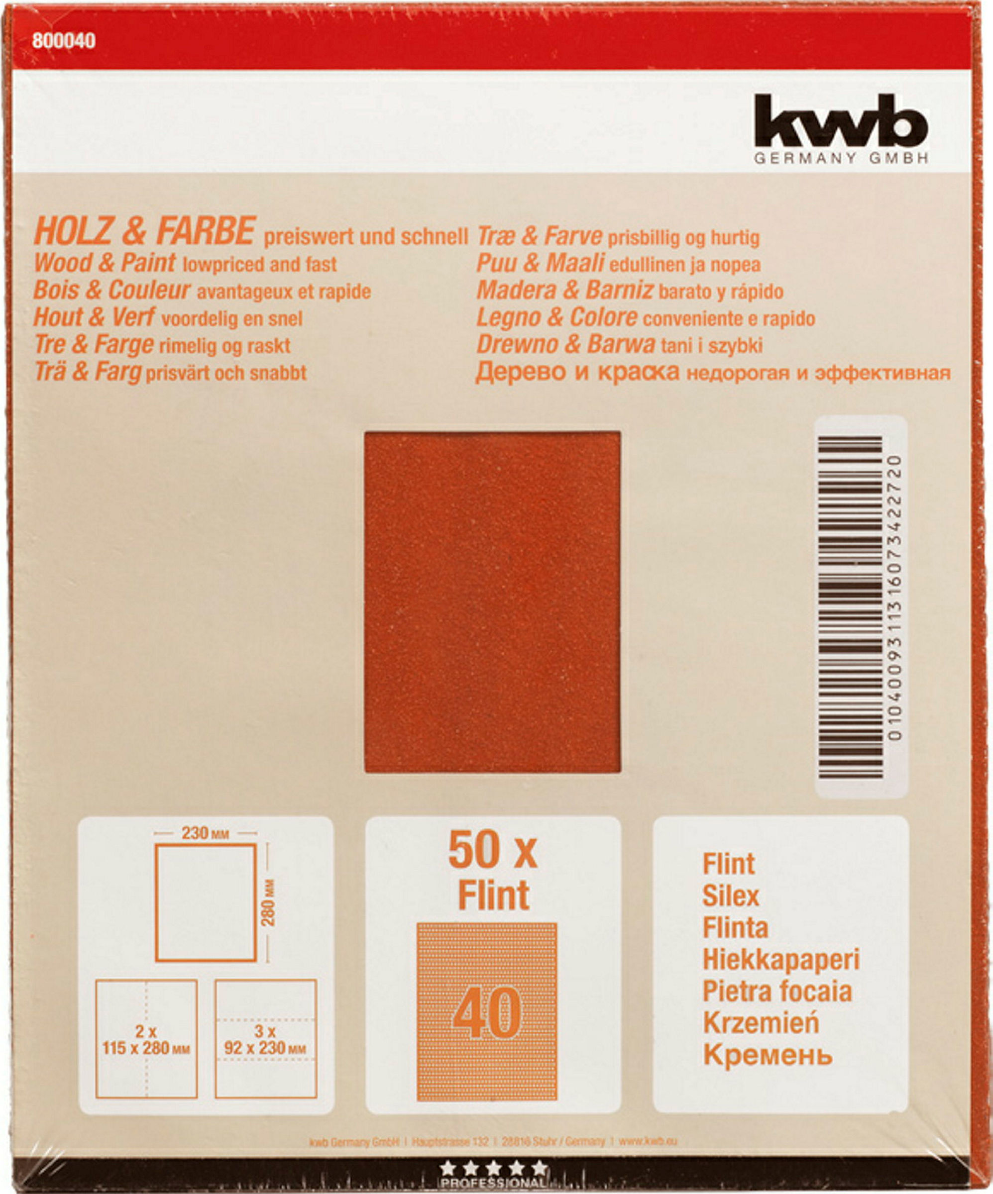 Schleifpapier HOLZ & FARBE, Flint, 230 x 280 mm, K 40