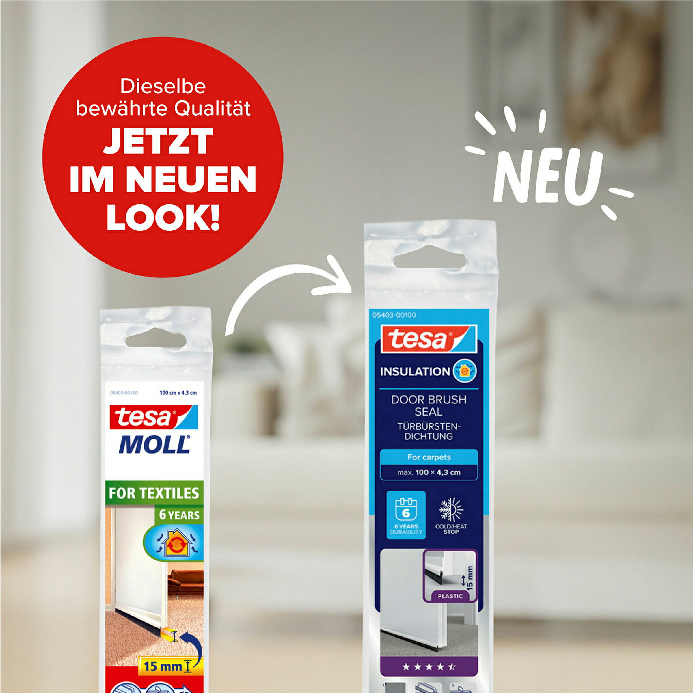 tesamoll® Türdichtschiene für Textilböden weiß