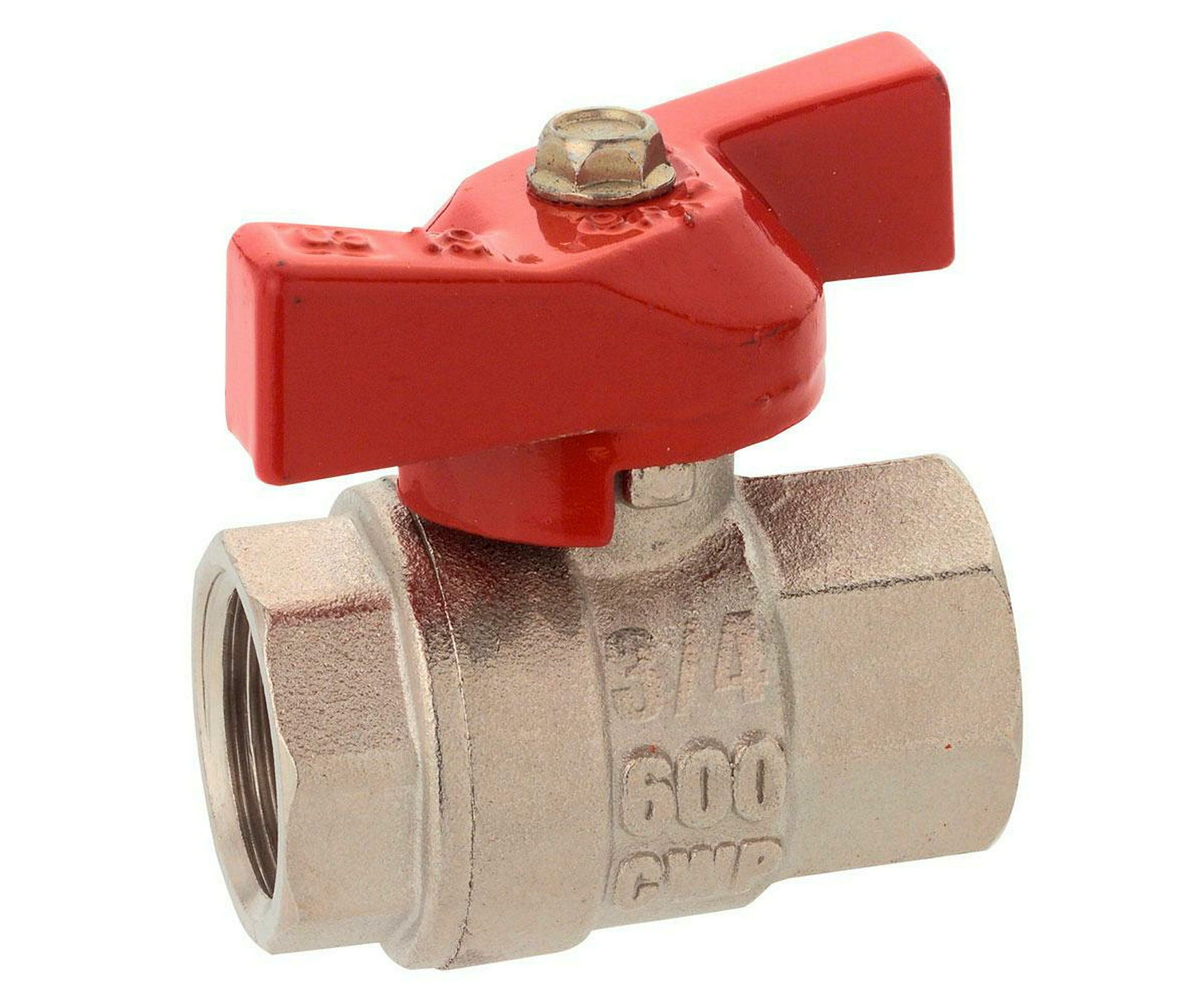 Kugelhahn, vernickelt, 3/4''IG, mit Flügelgriff