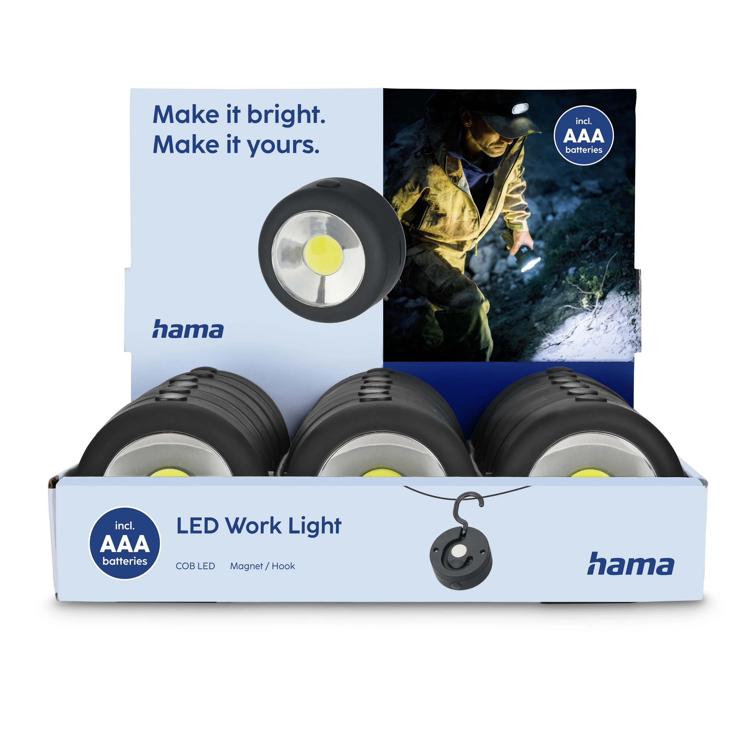 Hama LED-Arbeitsleuchte ''W140'', mit Batterien, Magnet, Haken, 18 St/Disp.