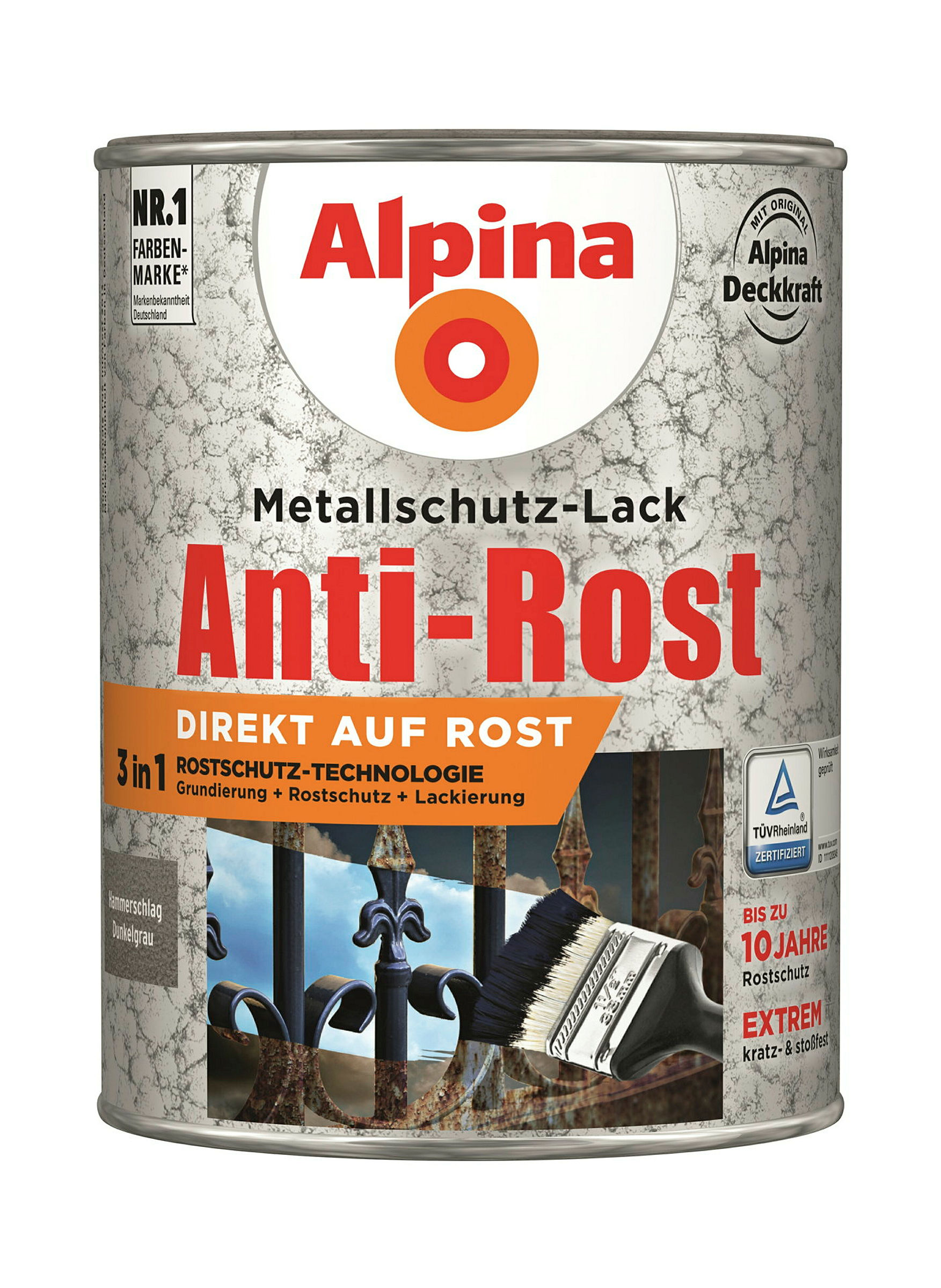 Alpina Metallschutzlack Anti-Rost Hammerschlag Dunkelgrau 2,5 Liter