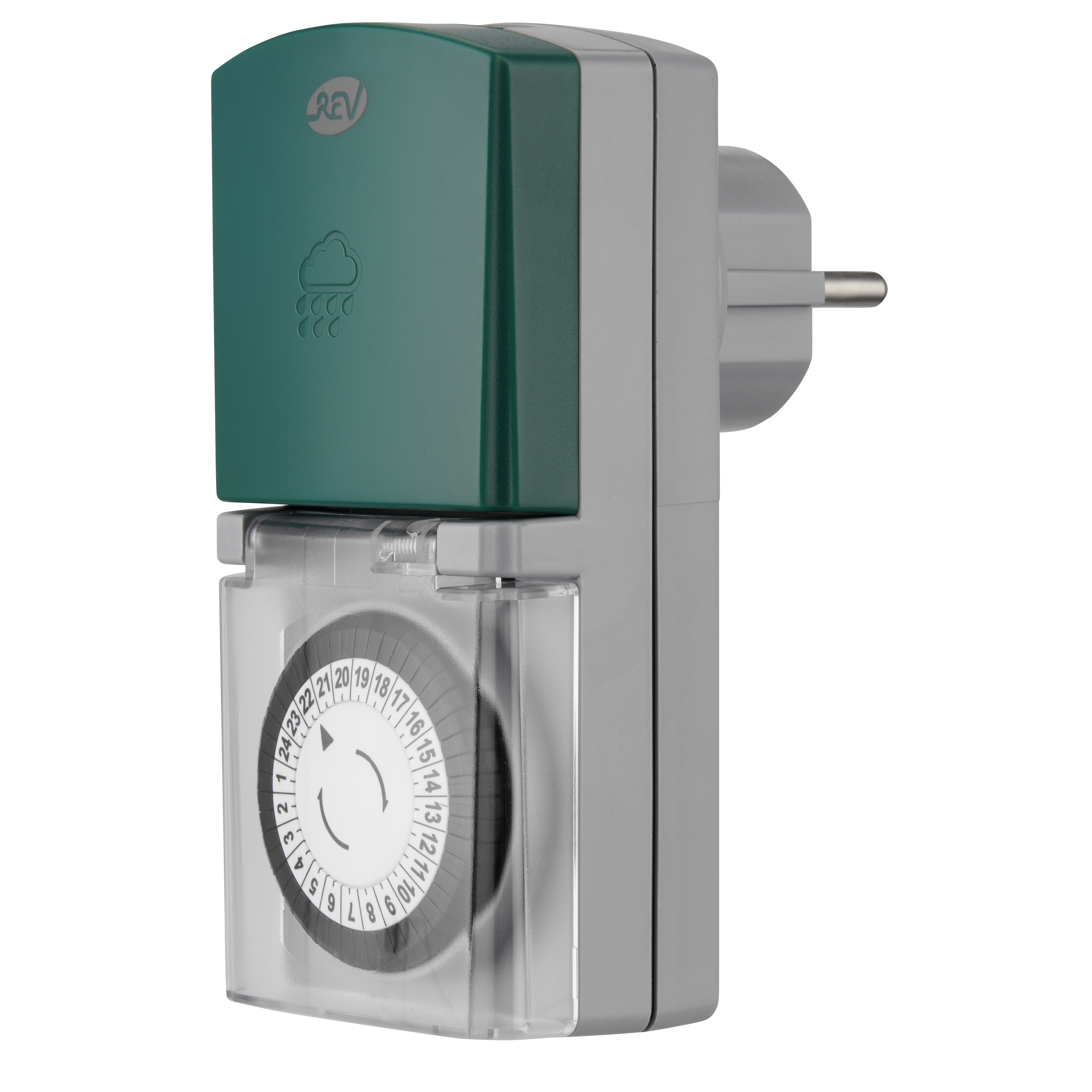 Zeitschaltuhr außen IP44 mechanisch Standard 48 Schaltzeiten grau-grün