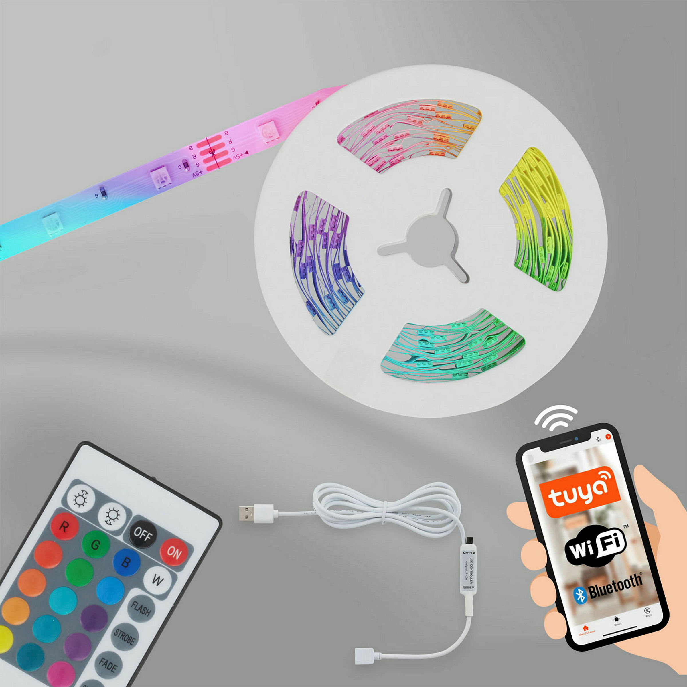 USB SMART WiFi + Bluetooth RGB-LED Flexband, 5m, USB