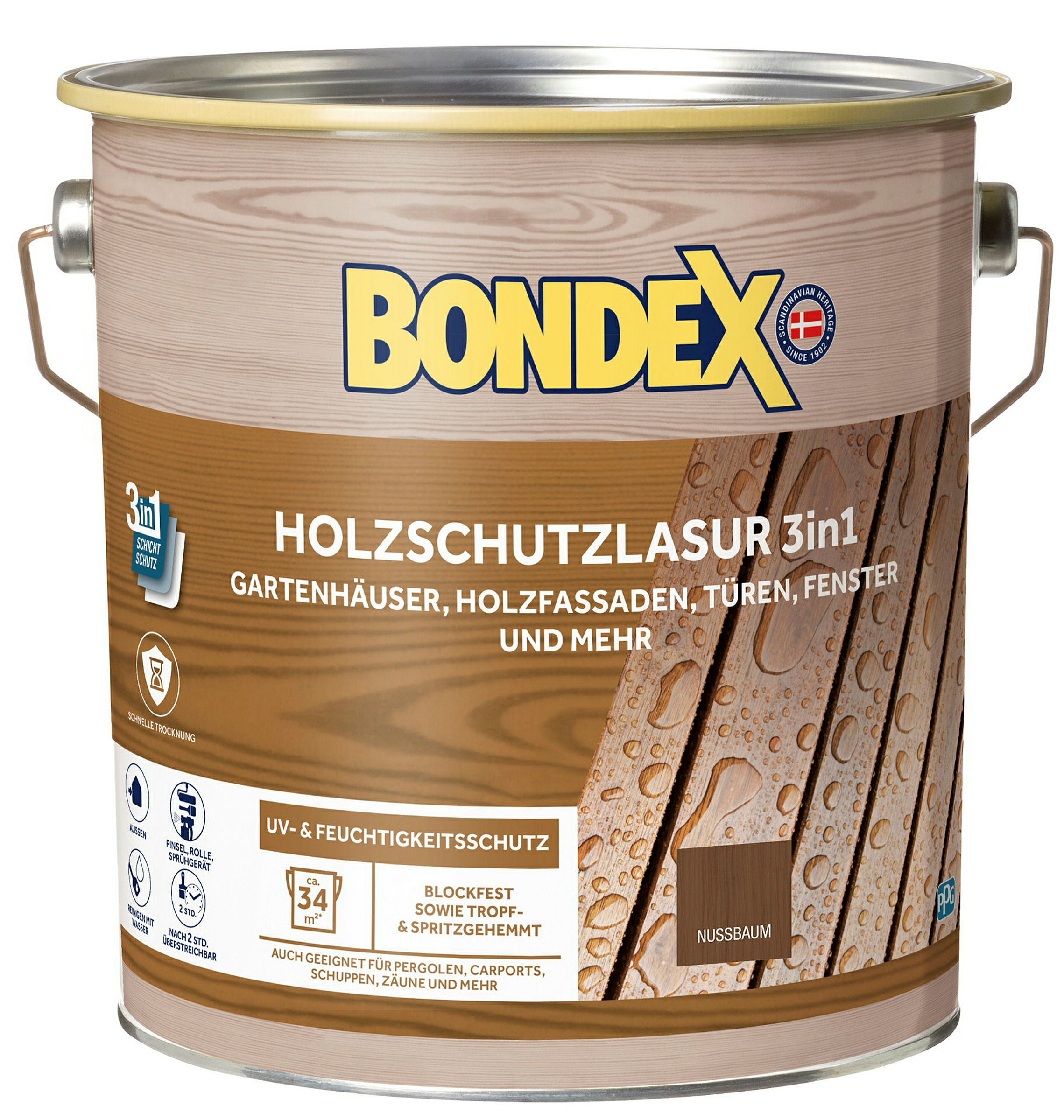 BONDEX Holzlasur Für Aussen 3in1 nussbaum 4L